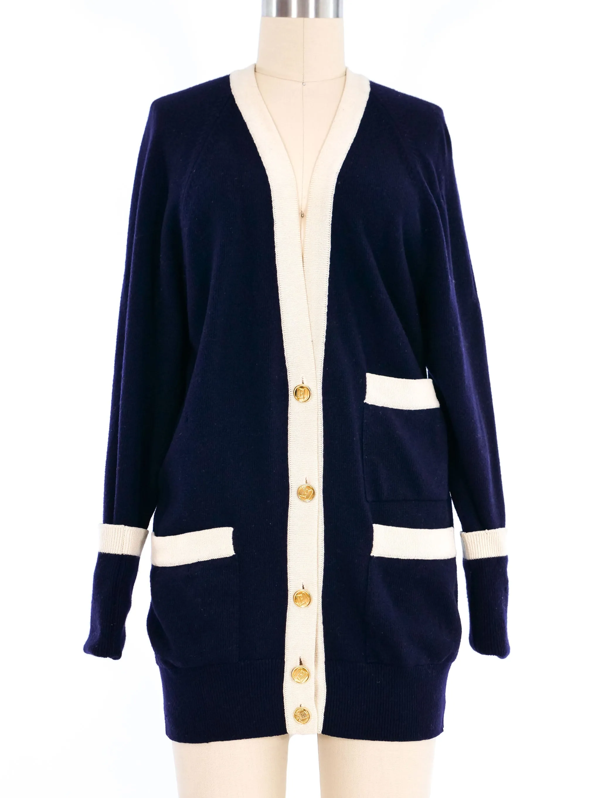 1980s Chanel Navy Varsity Cardigan