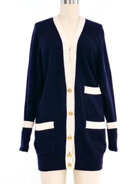 1980s Chanel Navy Varsity Cardigan