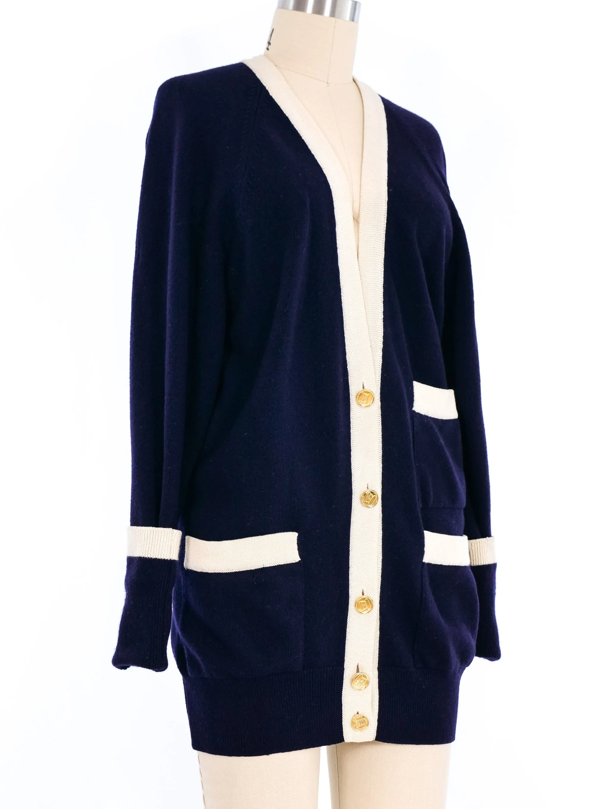1980s Chanel Navy Varsity Cardigan