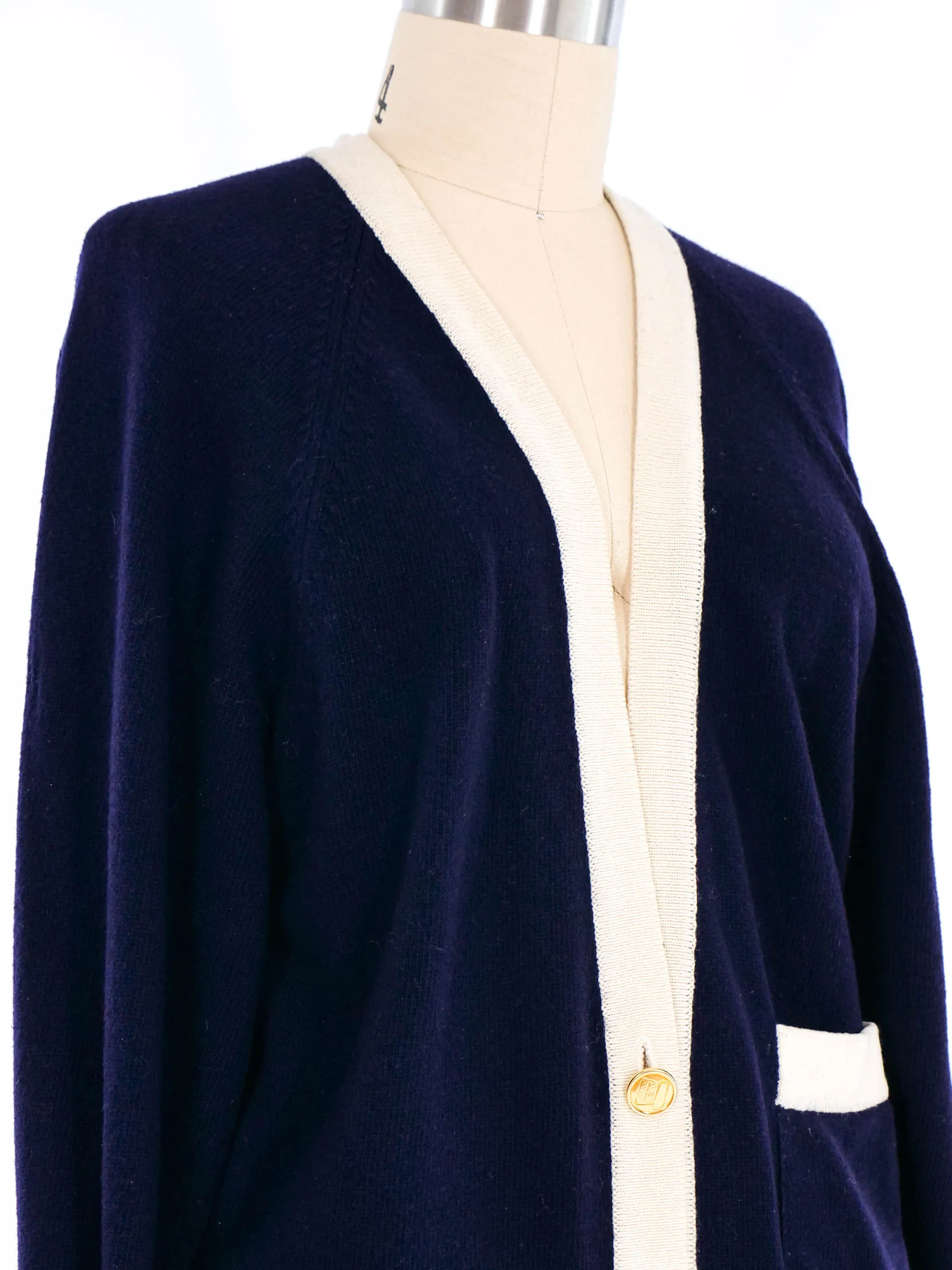 1980s Chanel Navy Varsity Cardigan