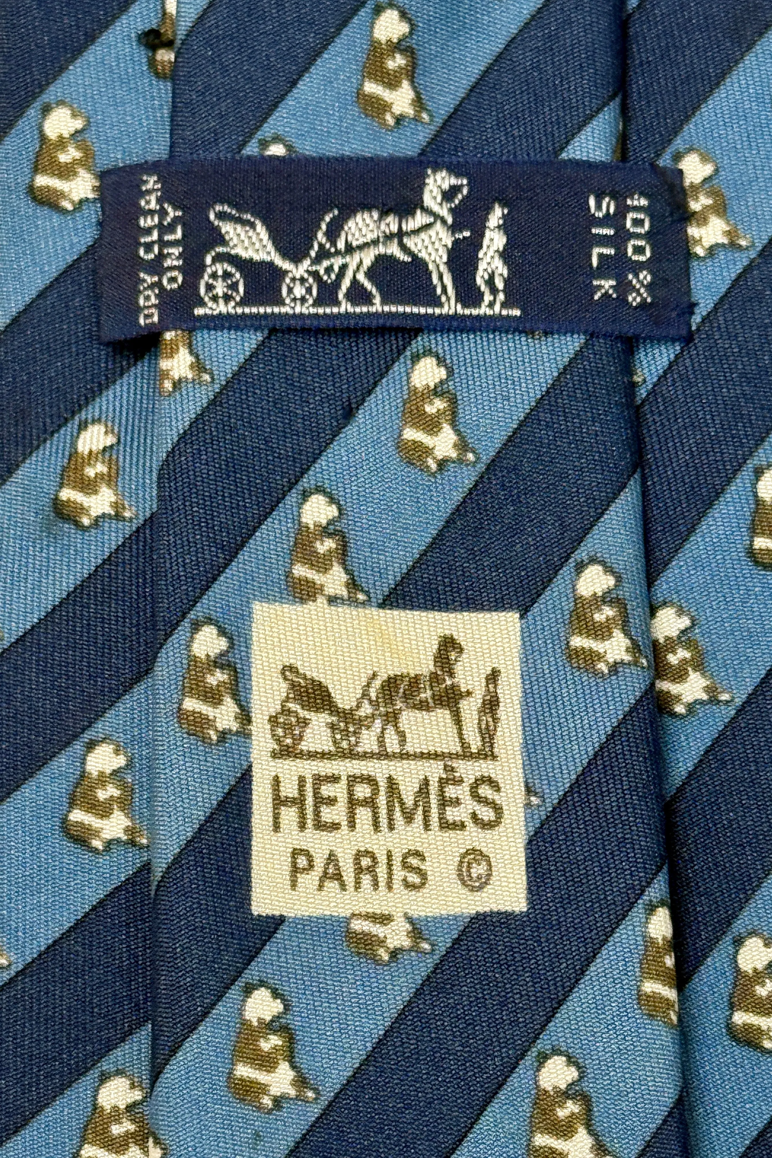 1980’S HERMES PARIS MADE IN FRANCE 100% SILK PANDA STRIPES HANDMADE TIE