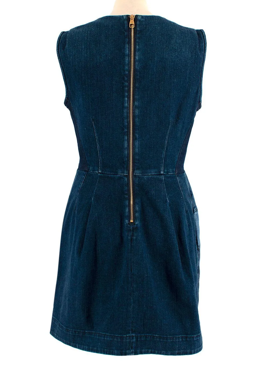 $3000 Louis Vuitton Blue Denim Patchwork Monogram Sleeveless Mini Dress F 40 L ladies