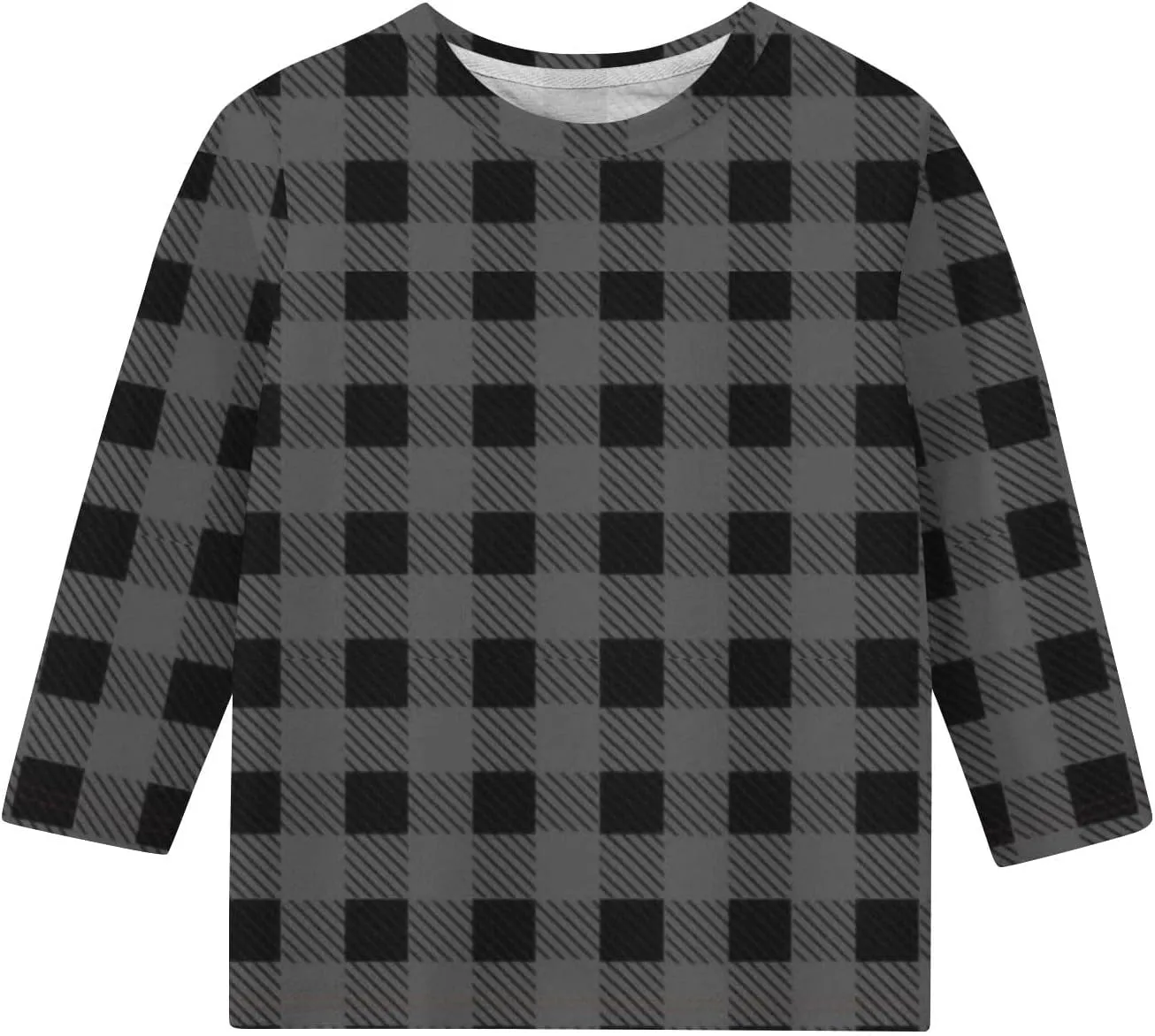 3/4 Length Sleeve Girls Tops Cute Plaid Print Tees Basic Crewneck Tops Trendy Blouses Back to School Outfits for Girls