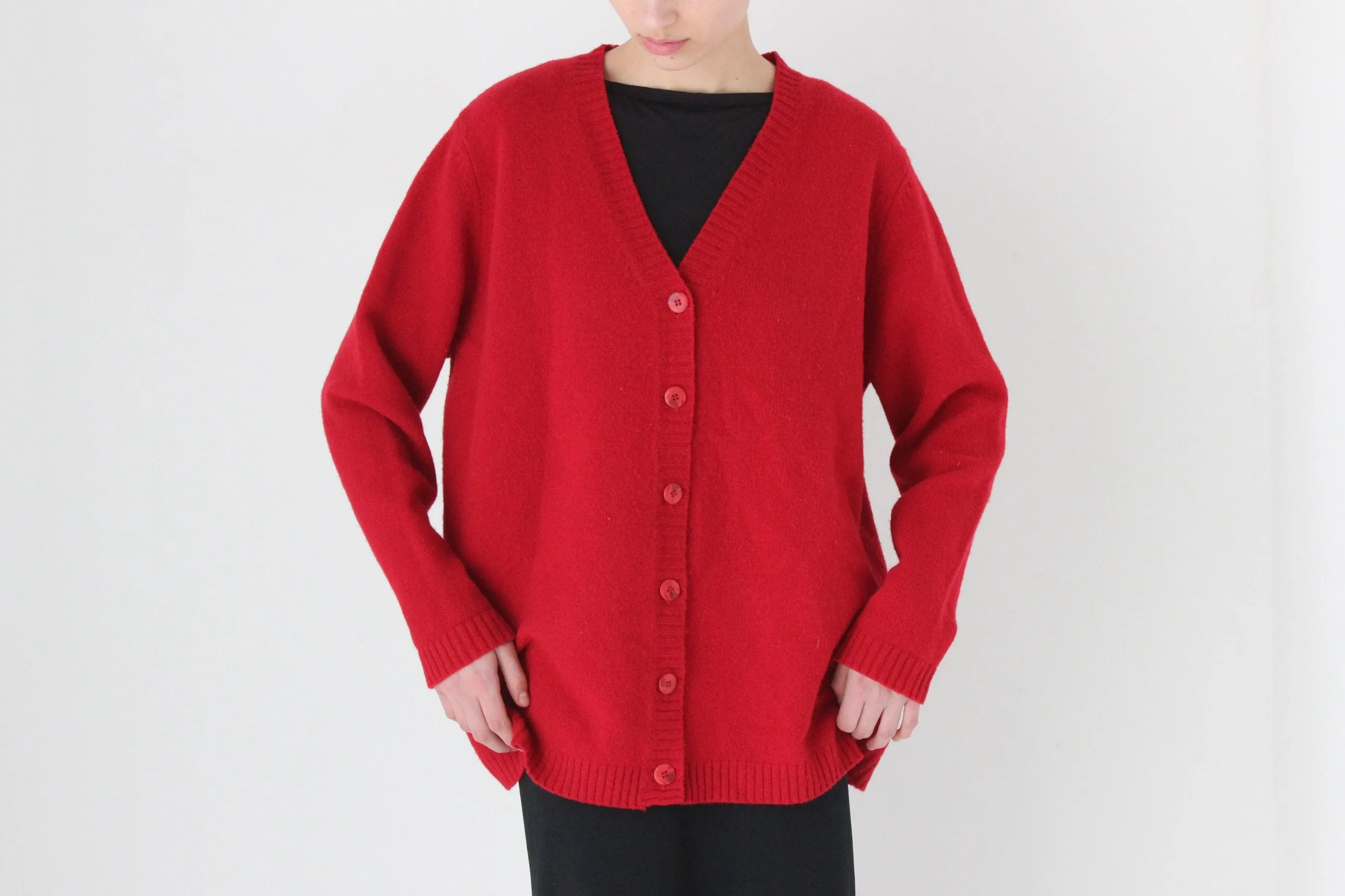 90s Pure Lambswool Oversized   Slouchy V Neck Cardigan