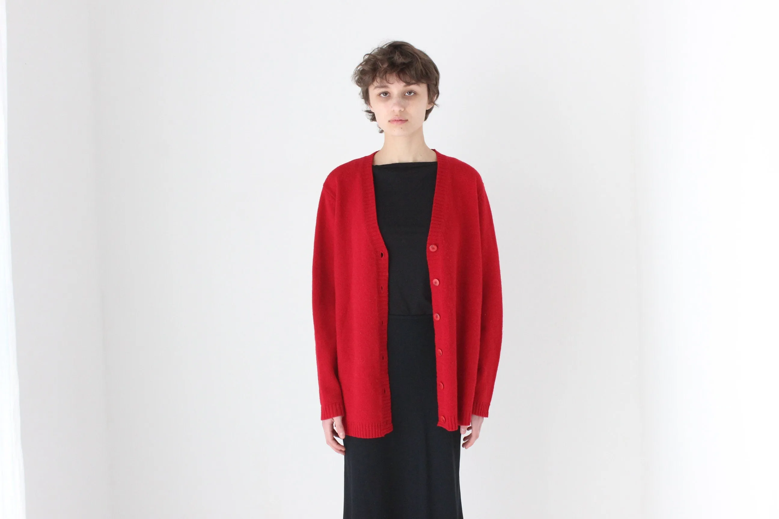 90s Pure Lambswool Oversized   Slouchy V Neck Cardigan