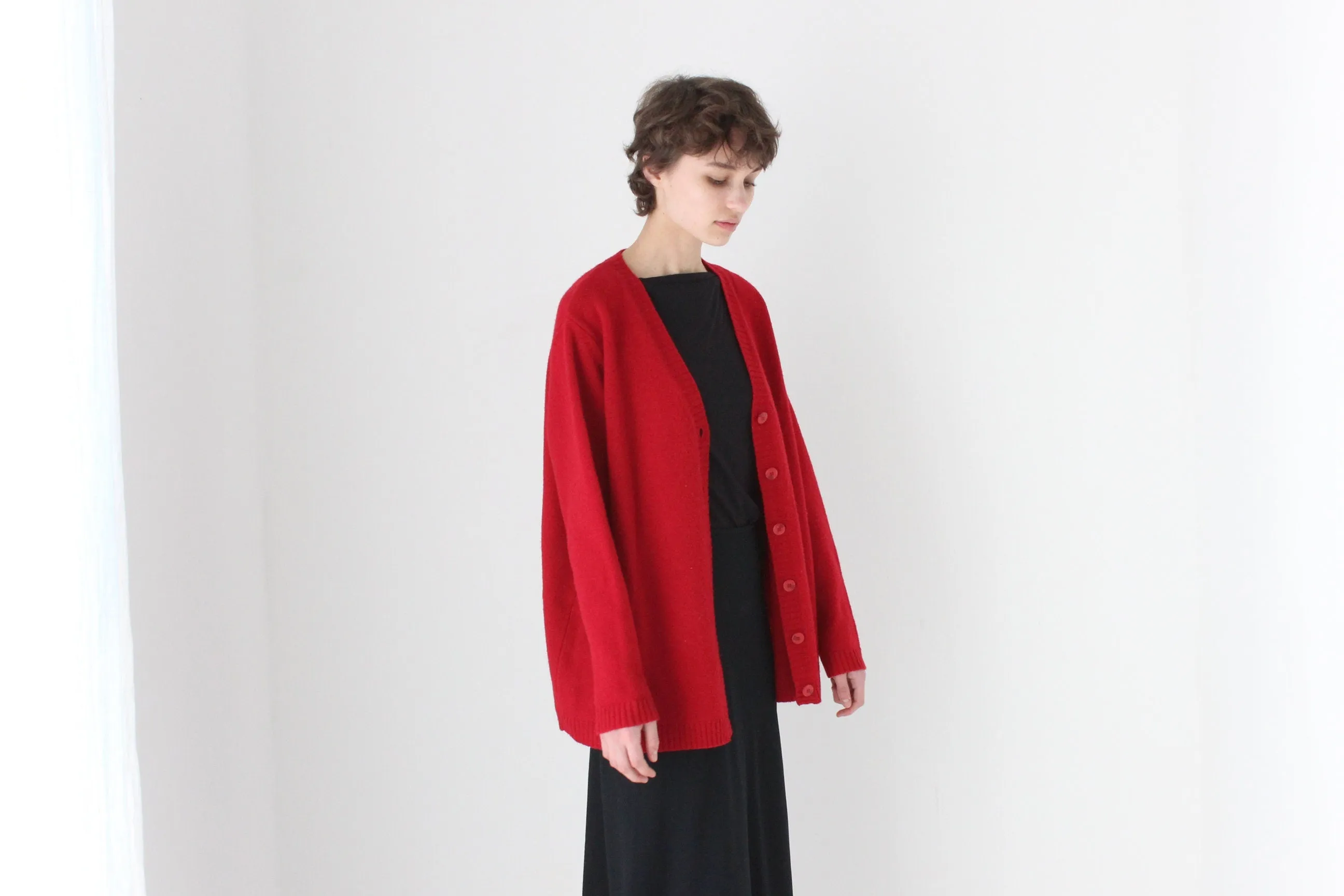 90s Pure Lambswool Oversized   Slouchy V Neck Cardigan