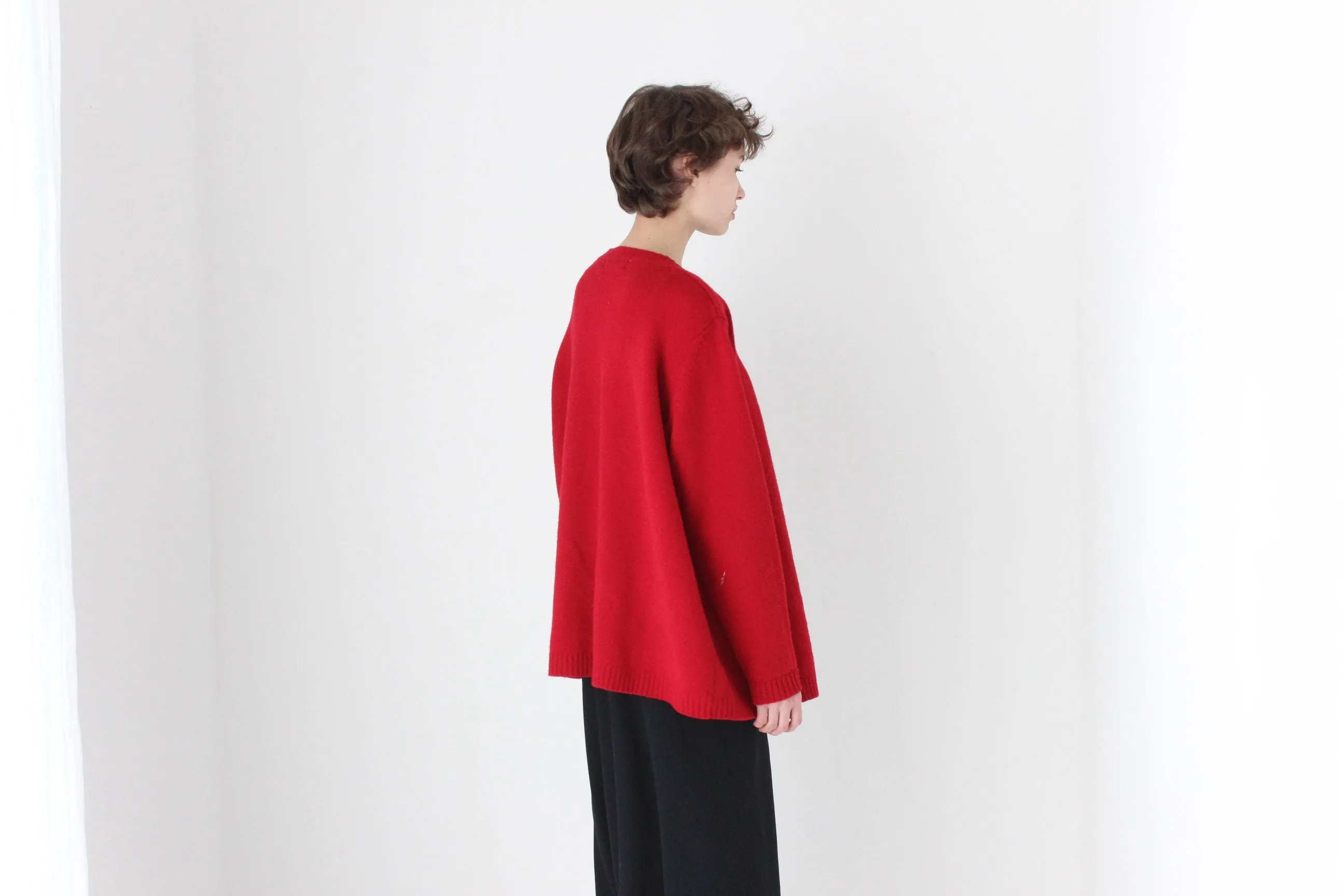 90s Pure Lambswool Oversized   Slouchy V Neck Cardigan