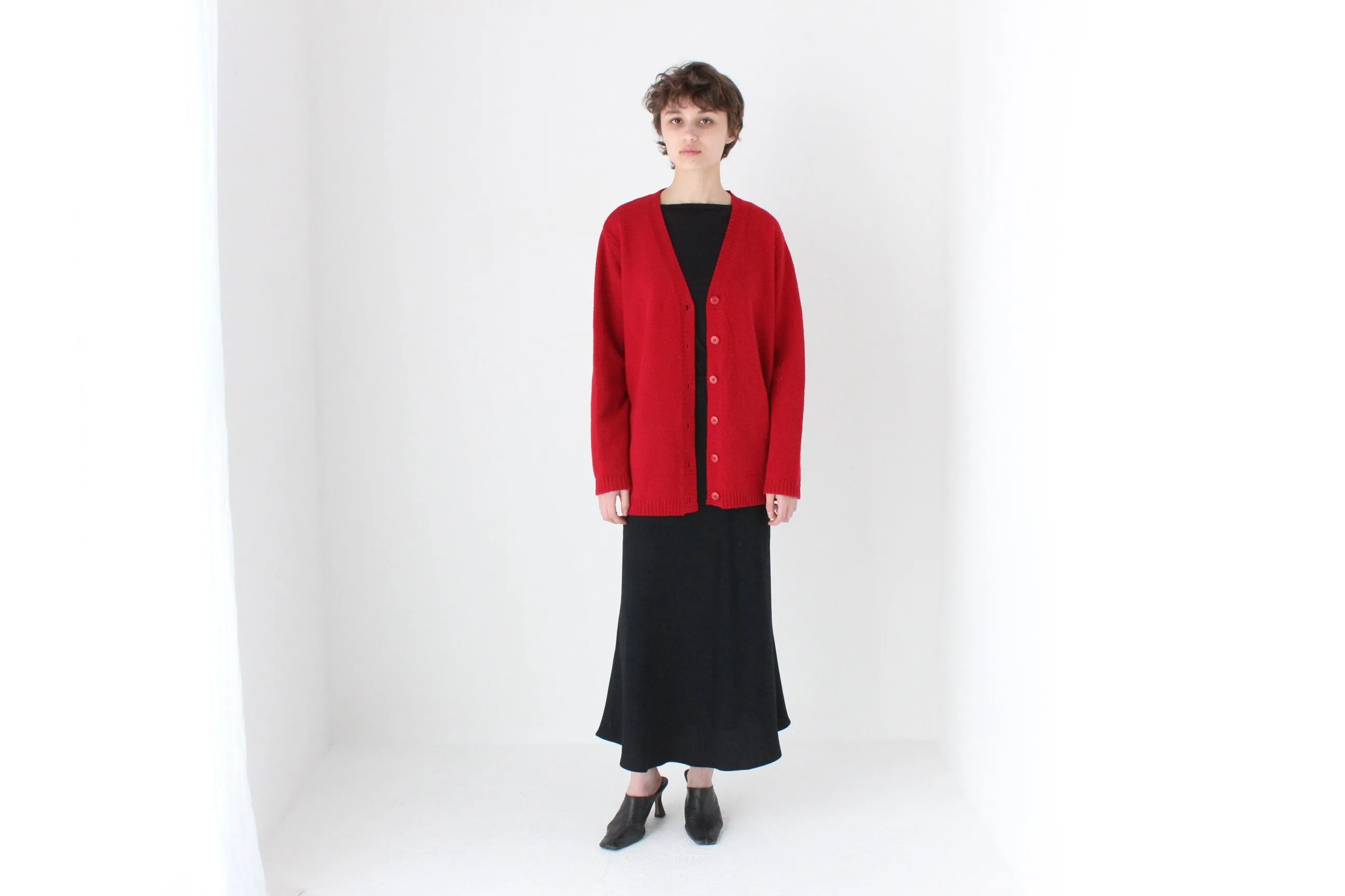 90s Pure Lambswool Oversized   Slouchy V Neck Cardigan