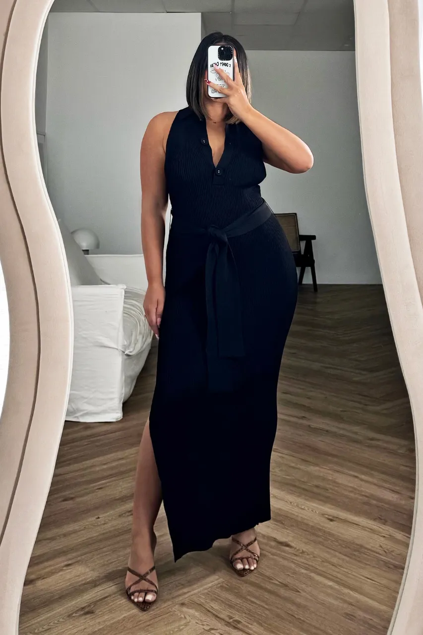 Anthony Dress - Collared Sleeveless Midi - Black