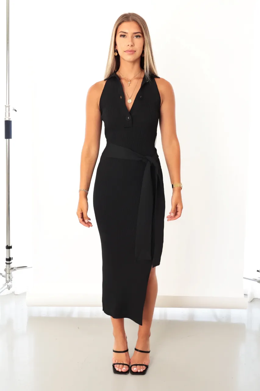 Anthony Dress - Collared Sleeveless Midi - Black