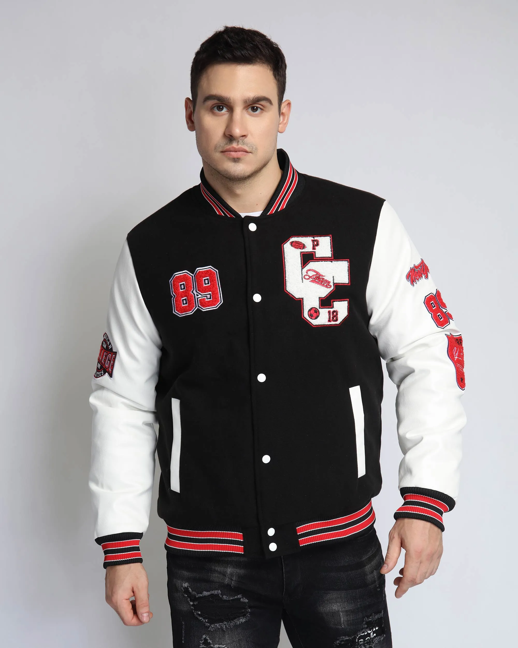 Baseball Bomber Jacket with Contrast Sleeves-Mexico Local Delivery