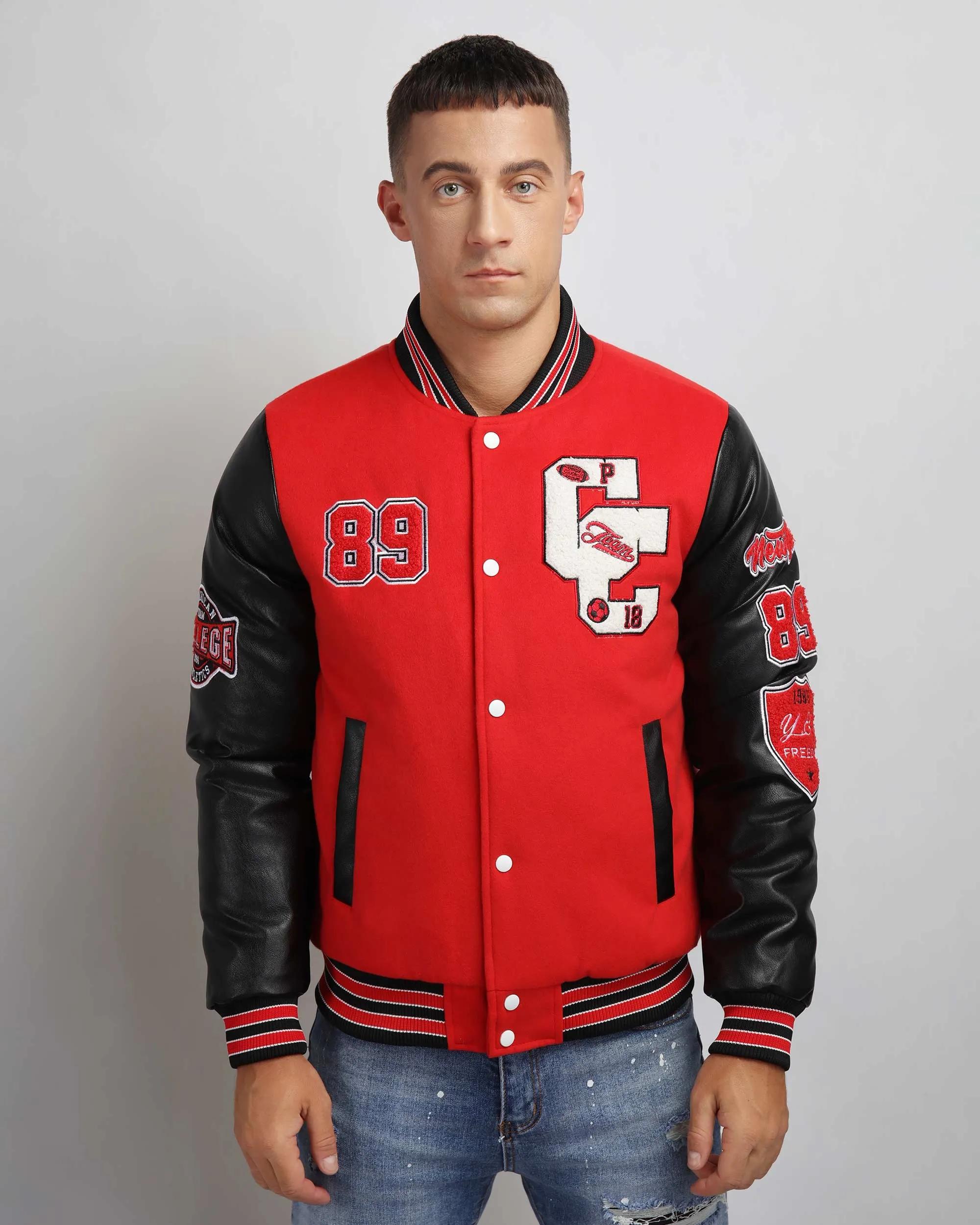 Baseball Bomber Jacket with Contrast Sleeves-Mexico Local Delivery