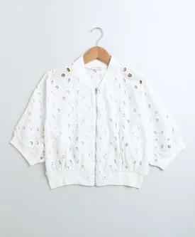 Baseball Collar Cotton Schiffly Jacket with an Inner Slip