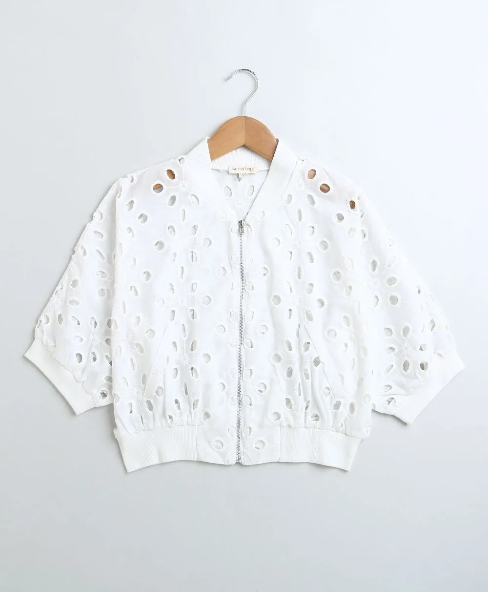 Baseball Collar Cotton Schiffly Jacket with an Inner Slip