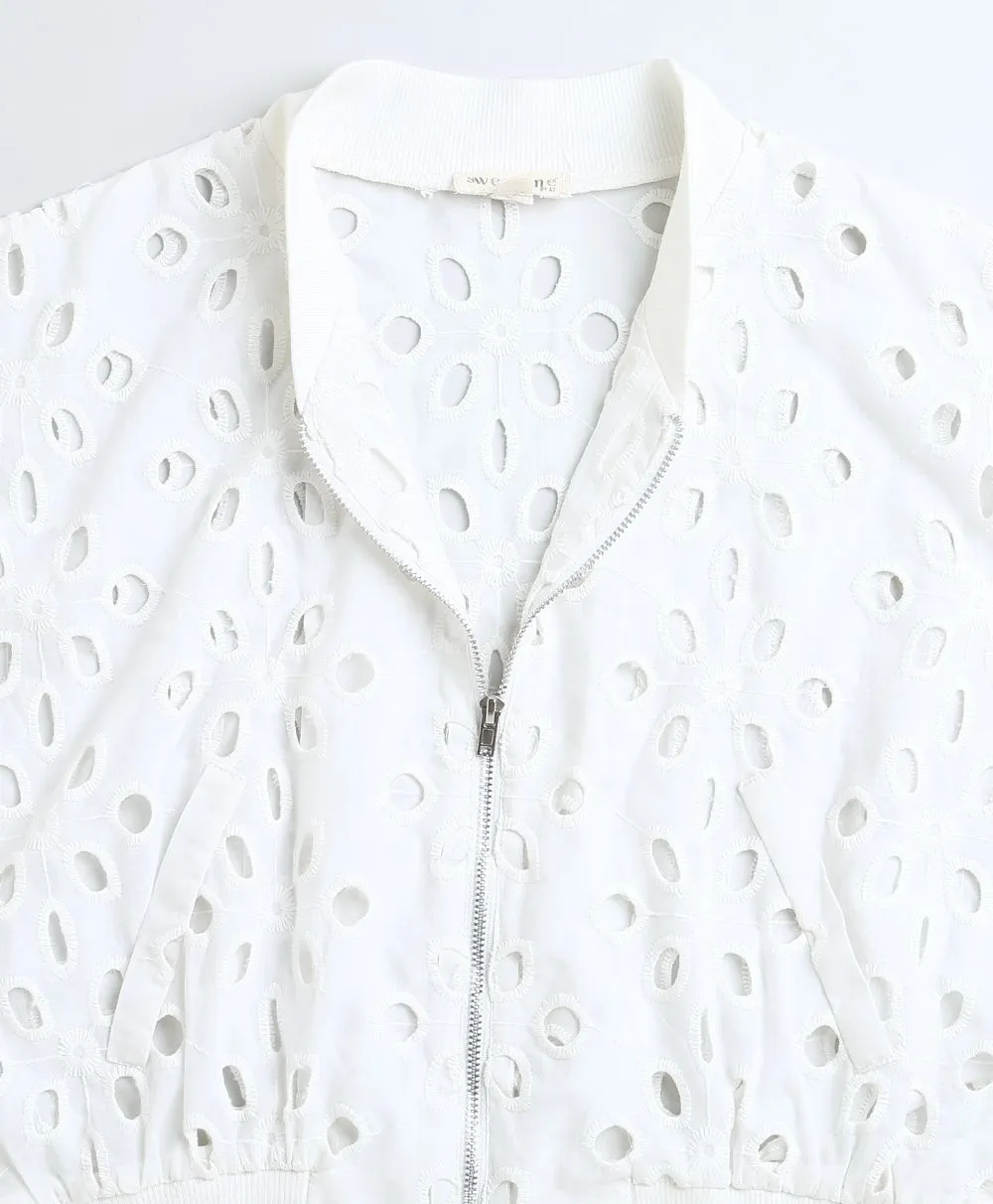 Baseball Collar Cotton Schiffly Jacket with an Inner Slip