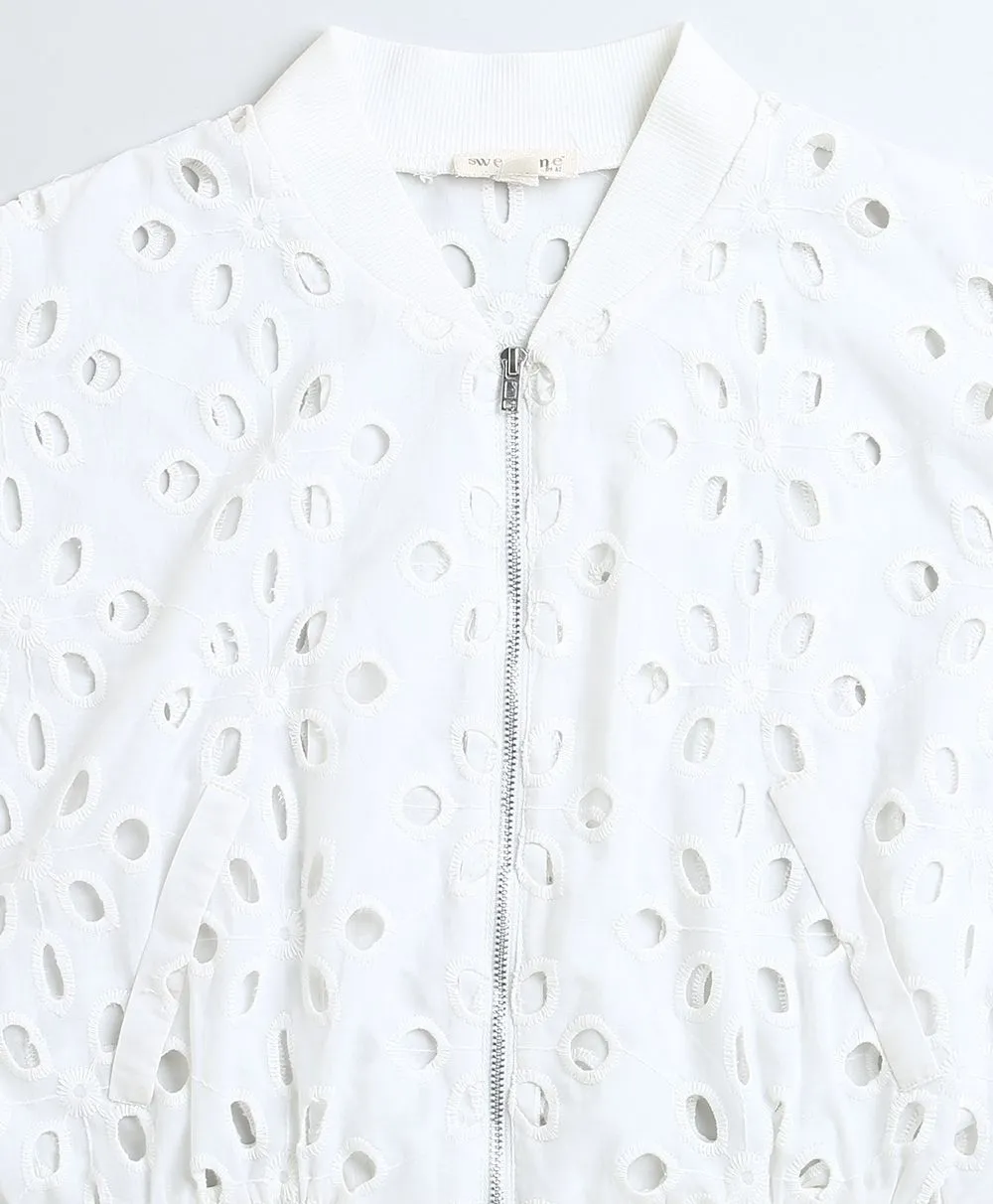 Baseball Collar Cotton Schiffly Jacket with an Inner Slip