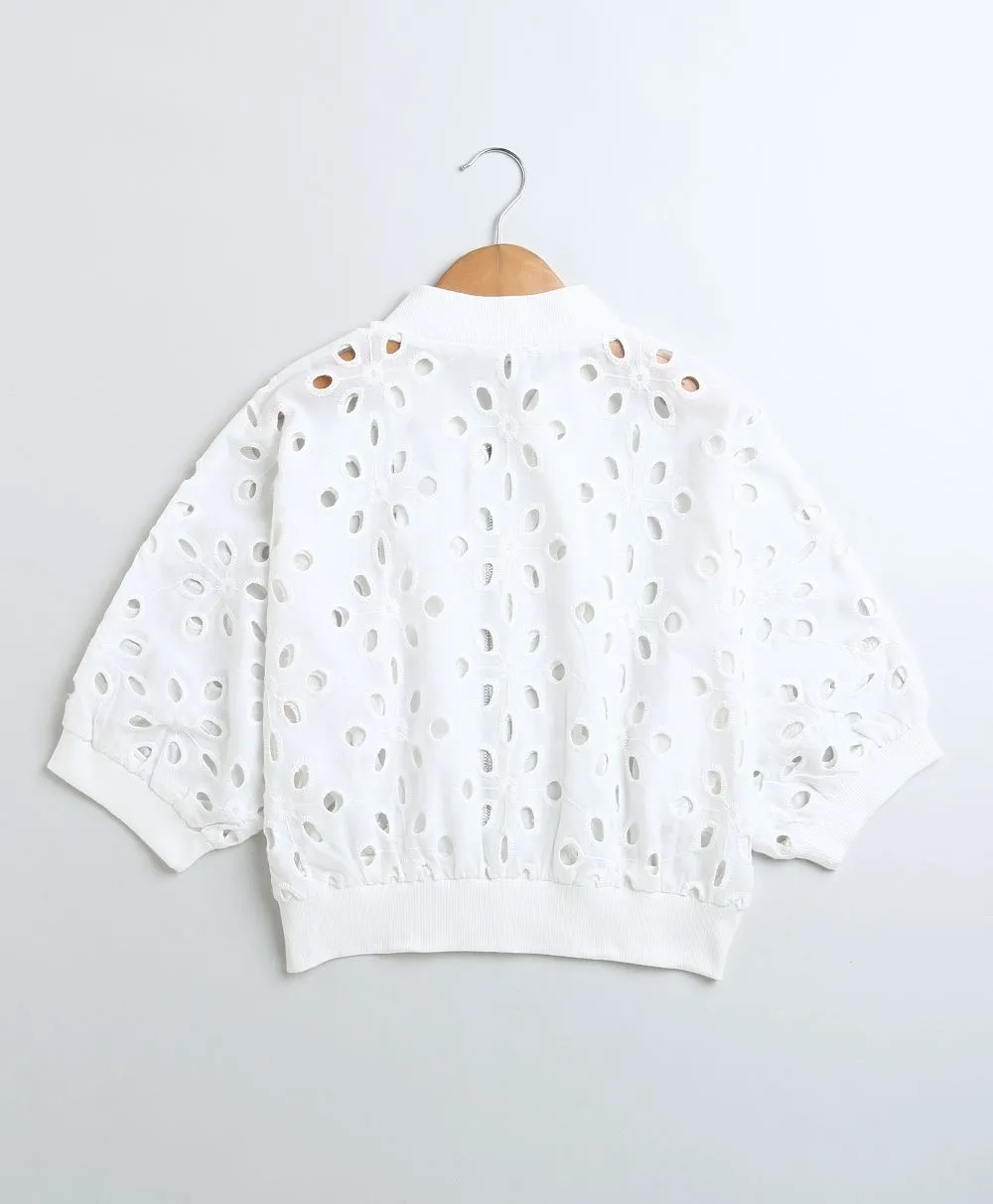 Baseball Collar Cotton Schiffly Jacket with an Inner Slip
