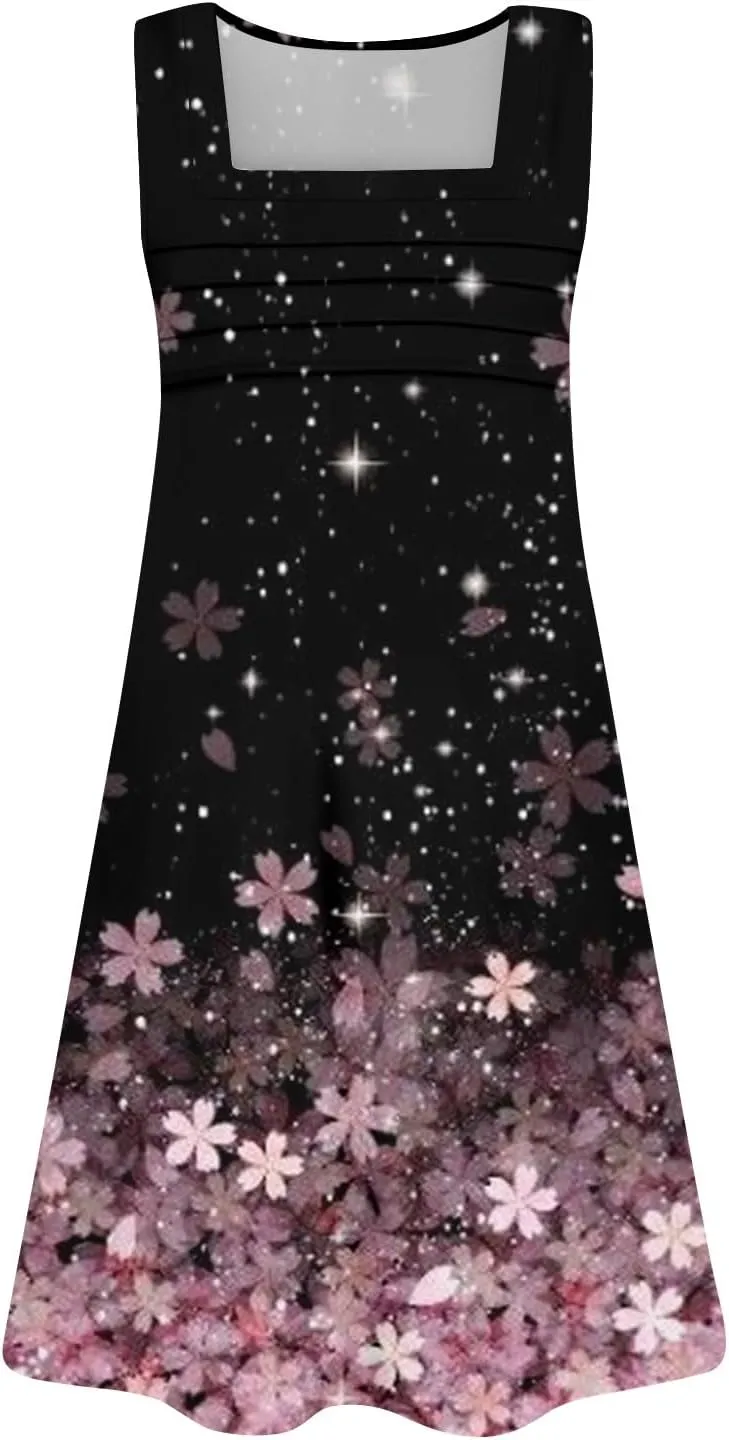 Beach Vacation Clothes for Women Summer Spring Dresses 2025 Sleeveless Square Collar Casual Sundresses