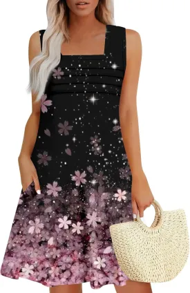 Beach Vacation Clothes for Women Summer Spring Dresses 2025 Sleeveless Square Collar Casual Sundresses