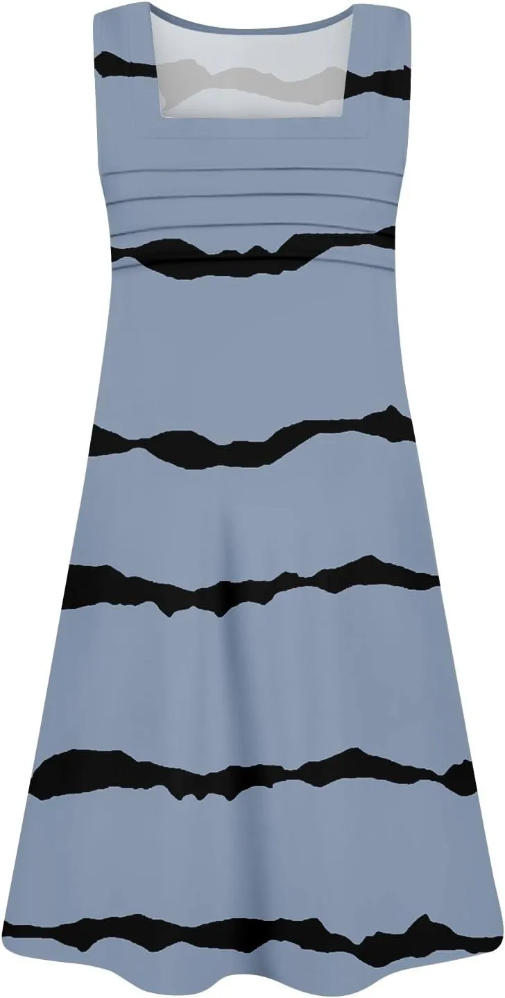 Beach Vacation Clothes for Women Summer Spring Dresses 2025 Sleeveless Square Collar Casual Sundresses