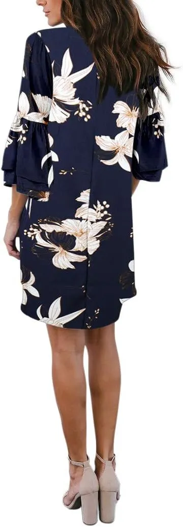BELONGSCI Women's 2025 Summer Dress Sweet & Cute V-Neck Bell Sleeve Mini Shift Dress, Perfect for Wedding or Graduation
