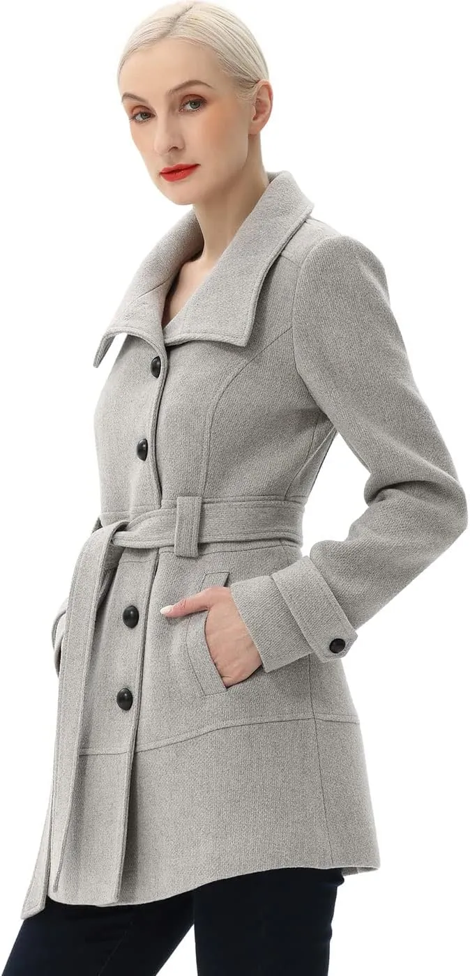 BGSD Women Boucle Wool Belted Belted Walking Coat