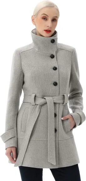 BGSD Women Boucle Wool Belted Belted Walking Coat