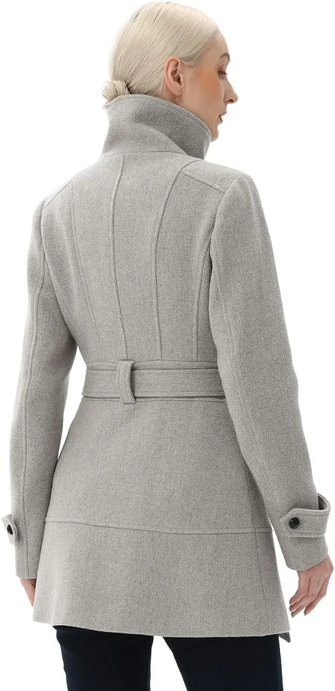 BGSD Women Boucle Wool Belted Belted Walking Coat