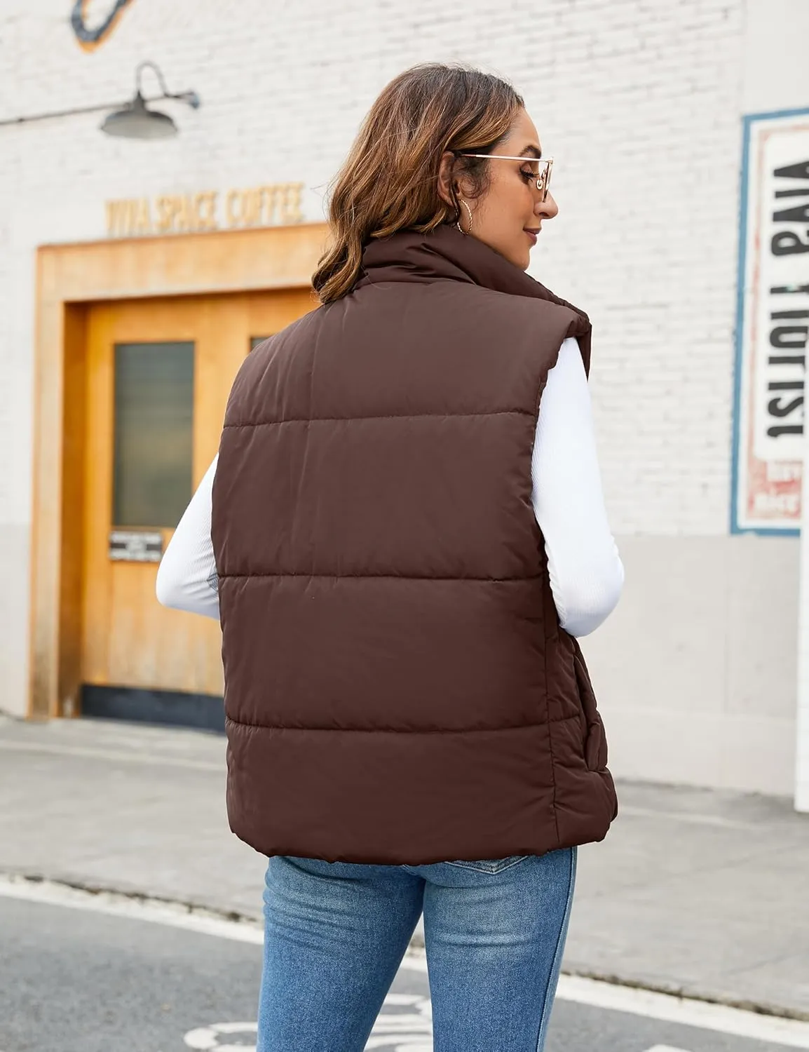 Blooming Jelly Womens Zip Up Puffer Vest Stand-up Collar Jacket Vests Outerwear With Pockets 2024