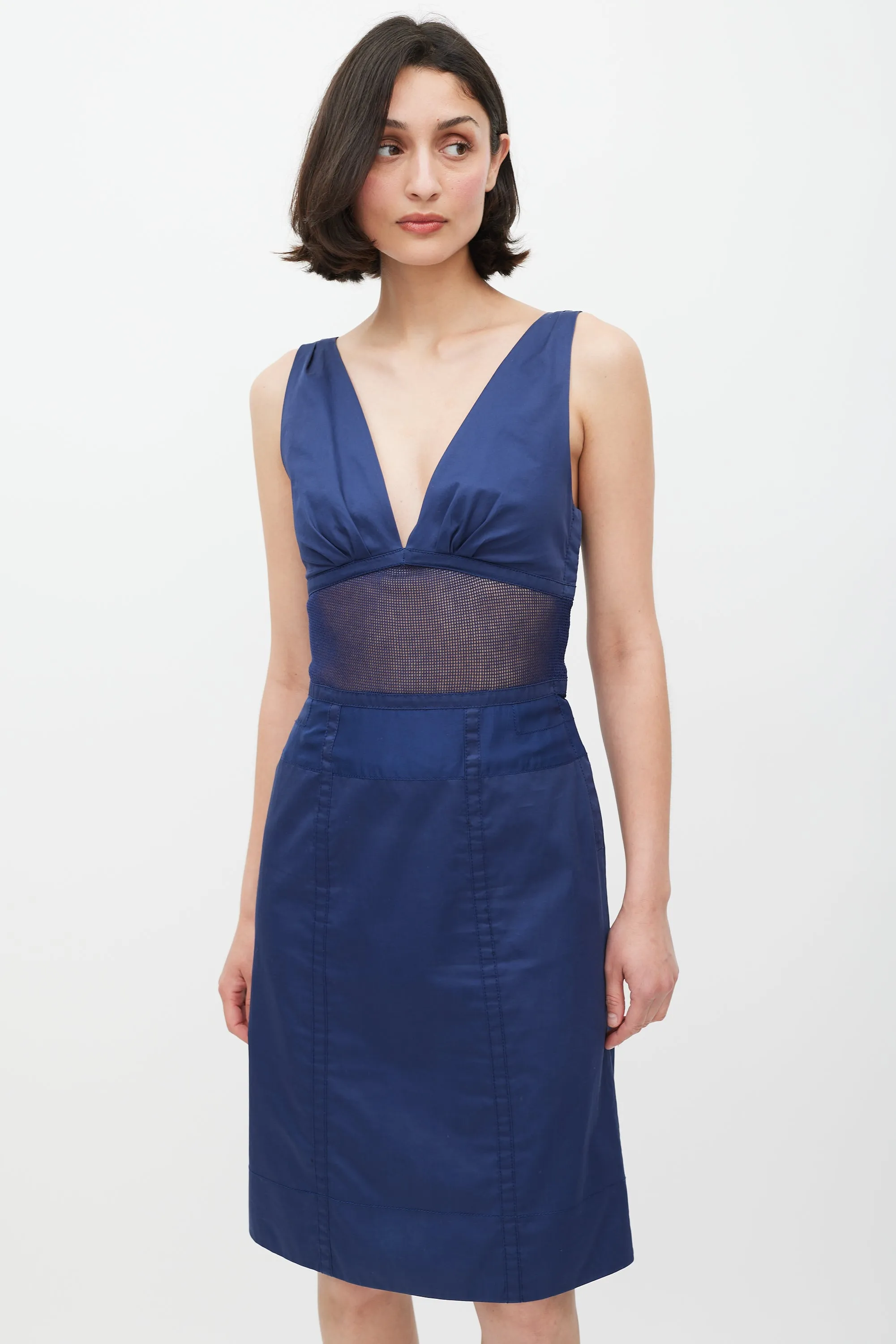 Blue Mesh Insert Dress