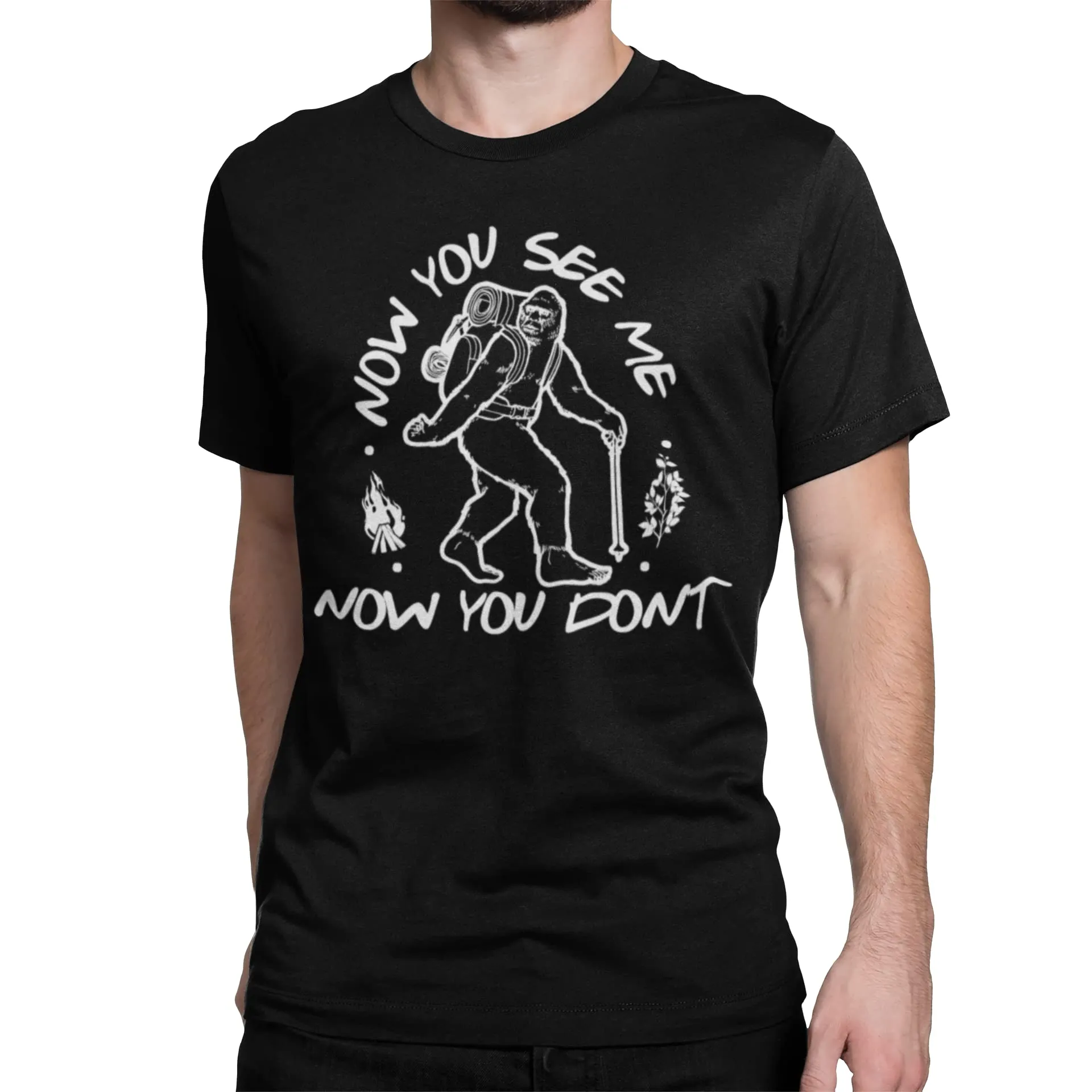 BROOKLYN VERTICAL Now You See Me Now You Don't | Bigfoot Funny Sarcastic Adult Humor Short Sleeve Crew Neck Graphic T-Shirt
