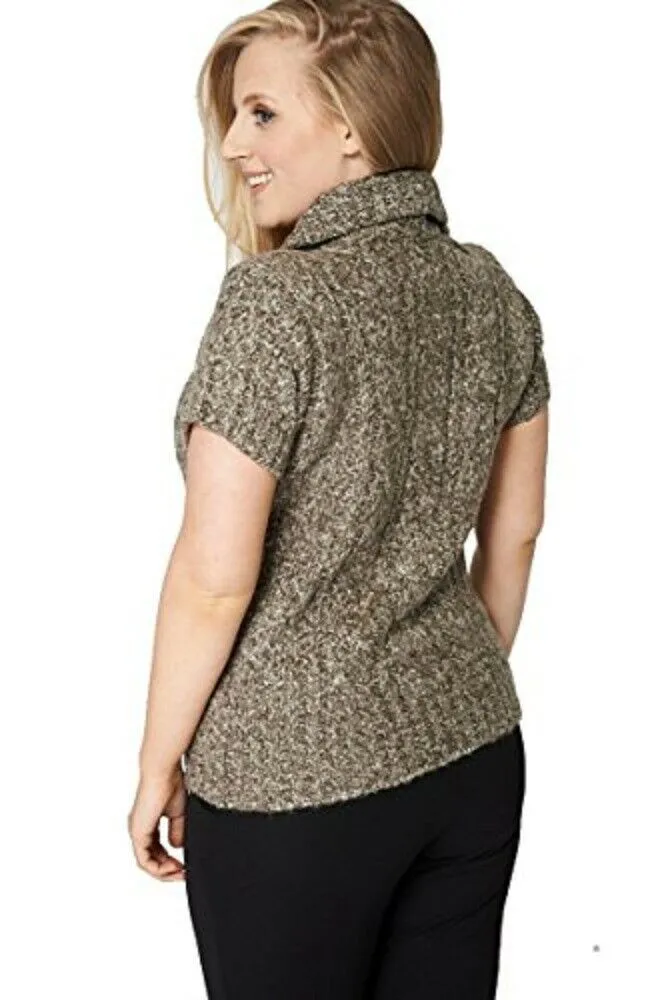 Brown Soft Patterned Knitted Stand Up Collar Cardigan
