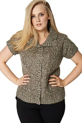 Brown Soft Patterned Knitted Stand Up Collar Cardigan