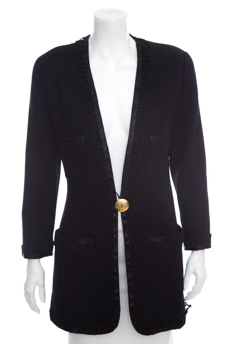 Chanel Boutique Vintage Black Lace Detail Jacket SZ 40