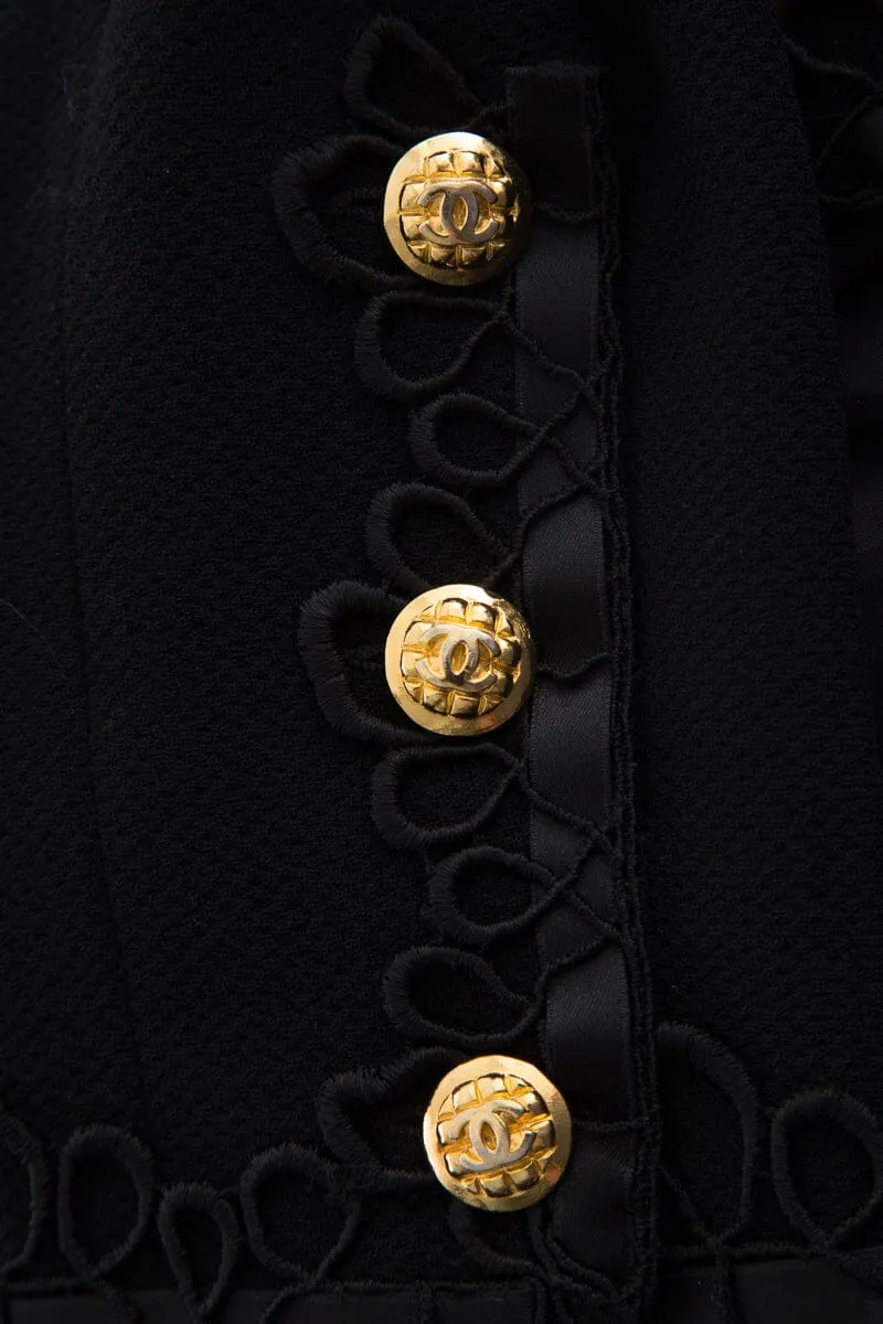 Chanel Boutique Vintage Black Lace Detail Jacket SZ 40