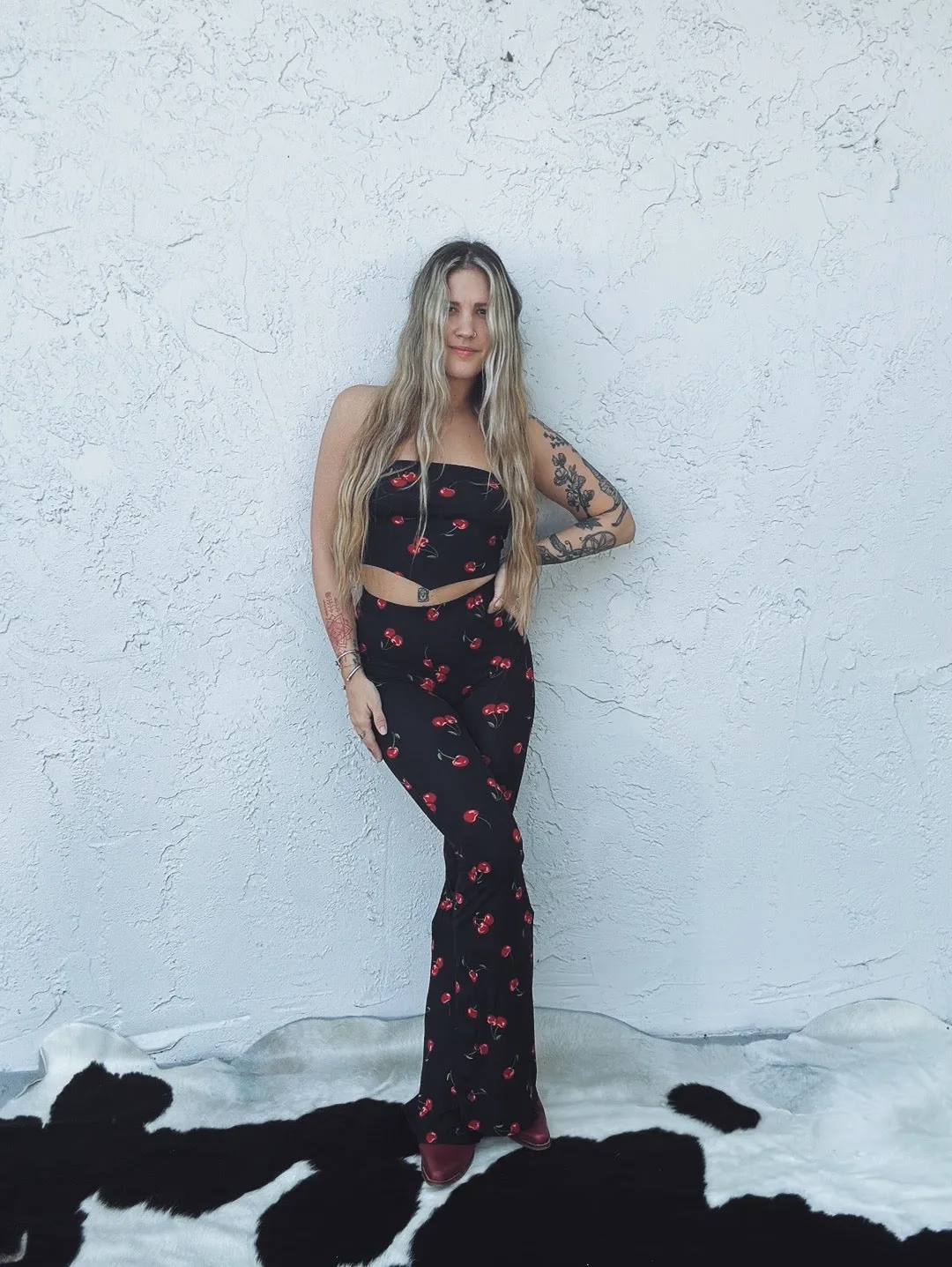 Cherry Go Round Strapless Bandana Crop Top