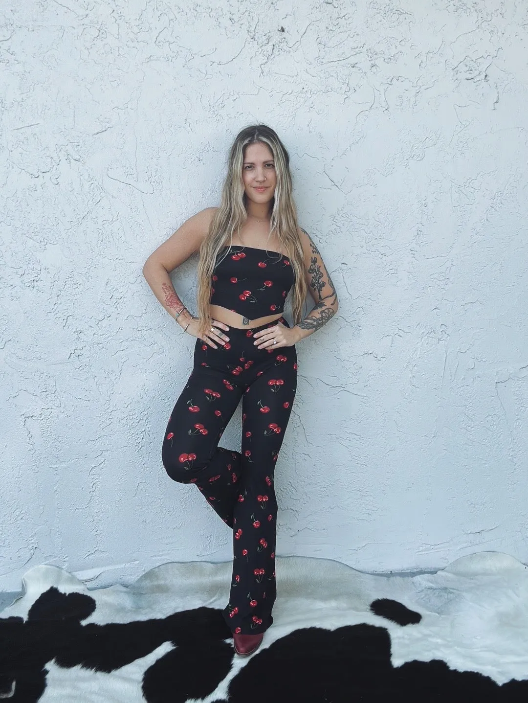 Cherry Go Round Strapless Bandana Crop Top