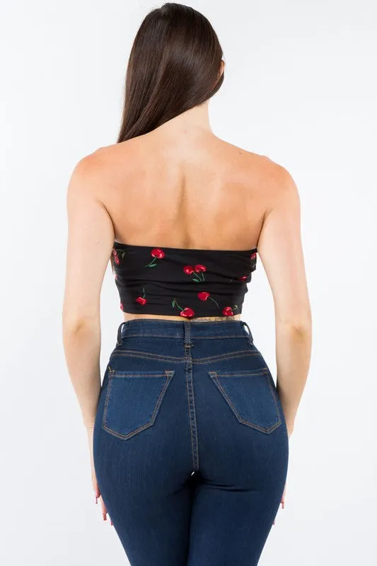 Cherry Go Round Strapless Bandana Crop Top