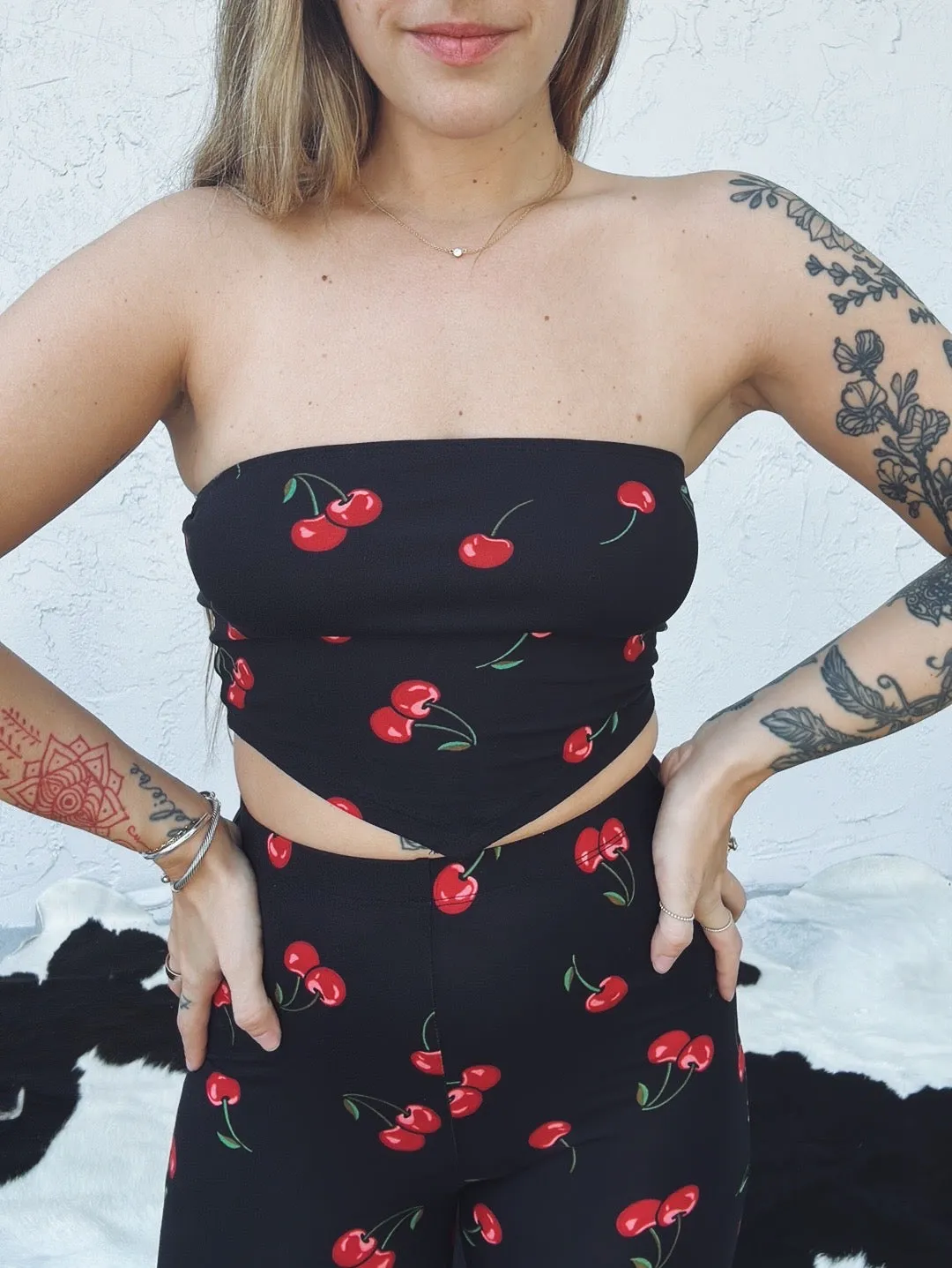 Cherry Go Round Strapless Bandana Crop Top