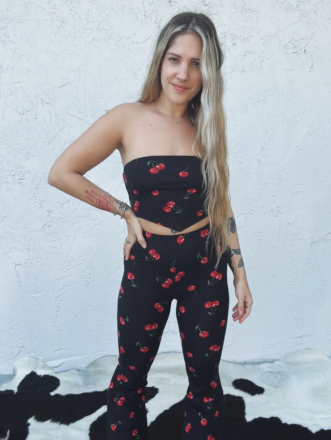 Cherry Go Round Strapless Bandana Crop Top