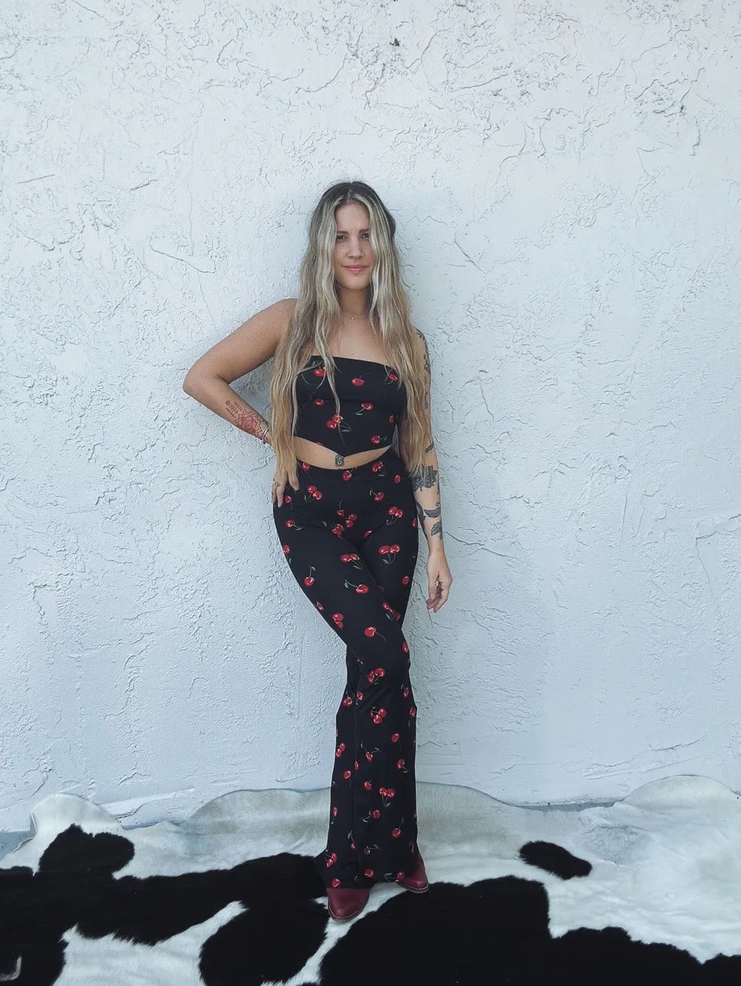 Cherry Go Round Strapless Bandana Crop Top
