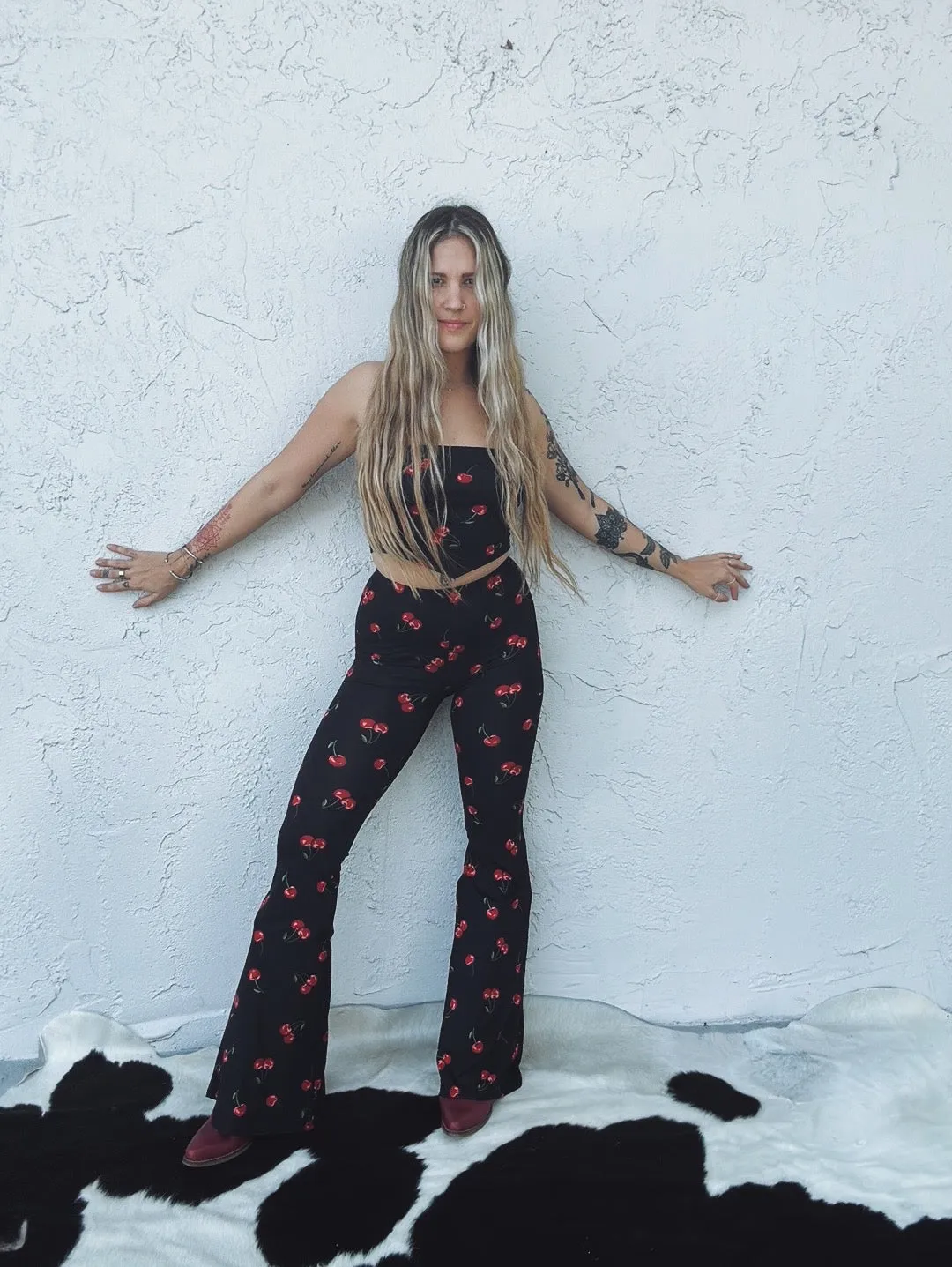 Cherry Go Round Strapless Bandana Crop Top