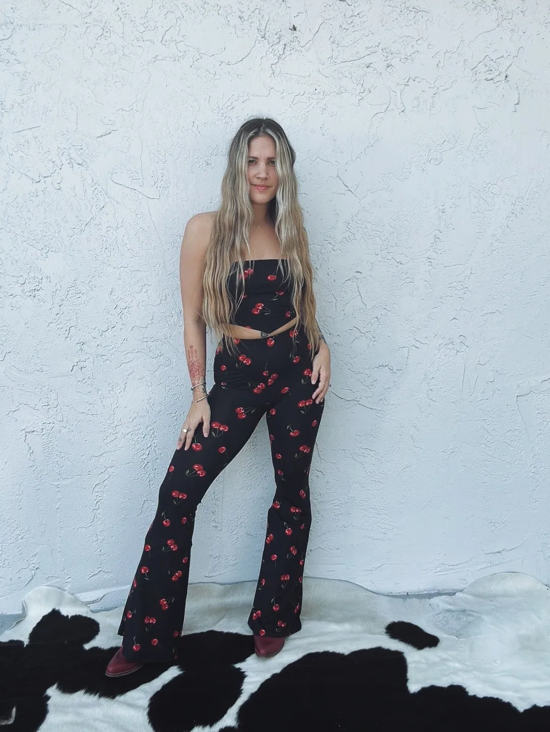 Cherry Go Round Strapless Bandana Crop Top
