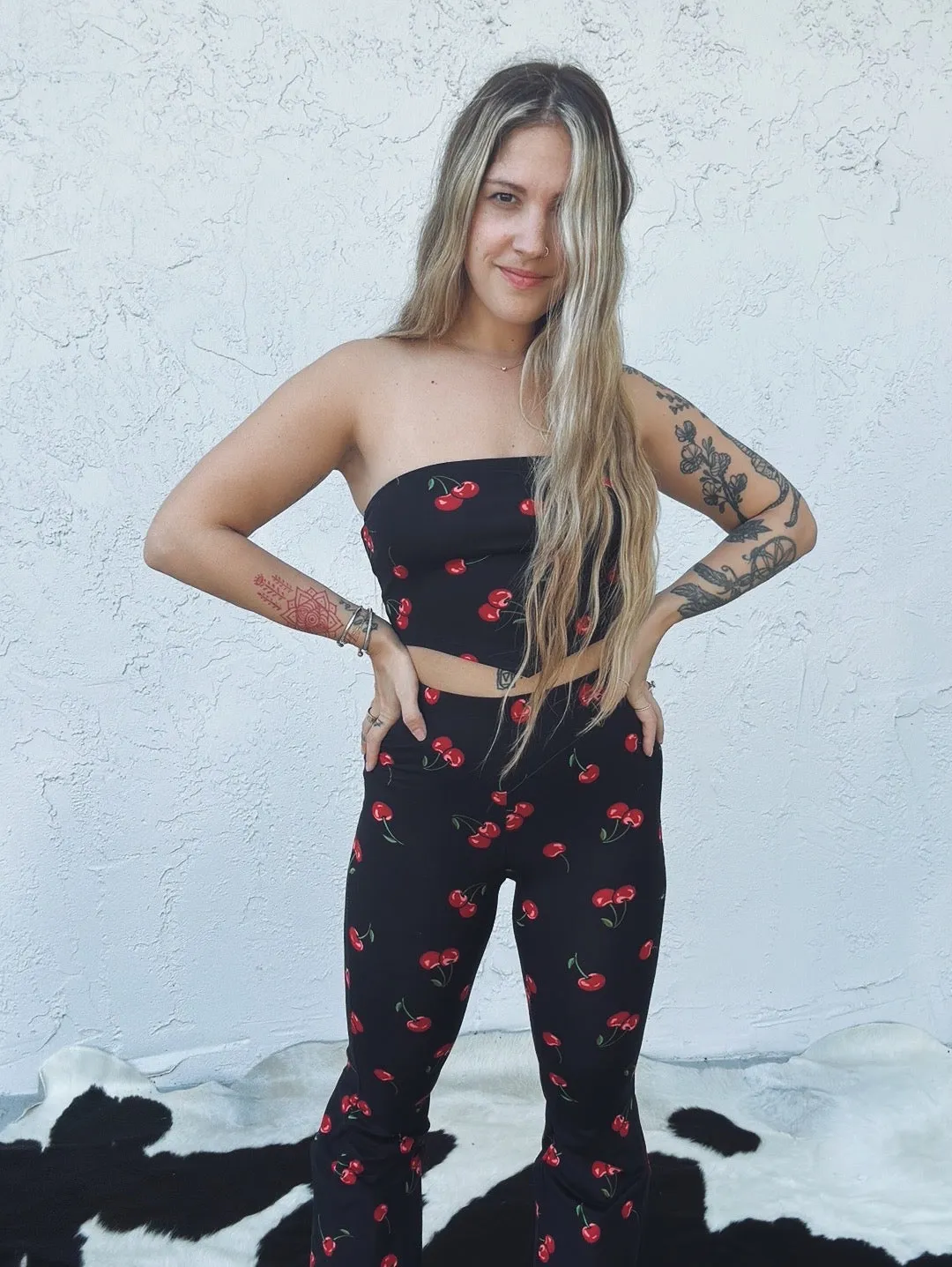 Cherry Go Round Strapless Bandana Crop Top