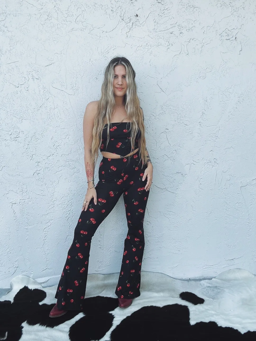 Cherry Go Round Strapless Bandana Crop Top
