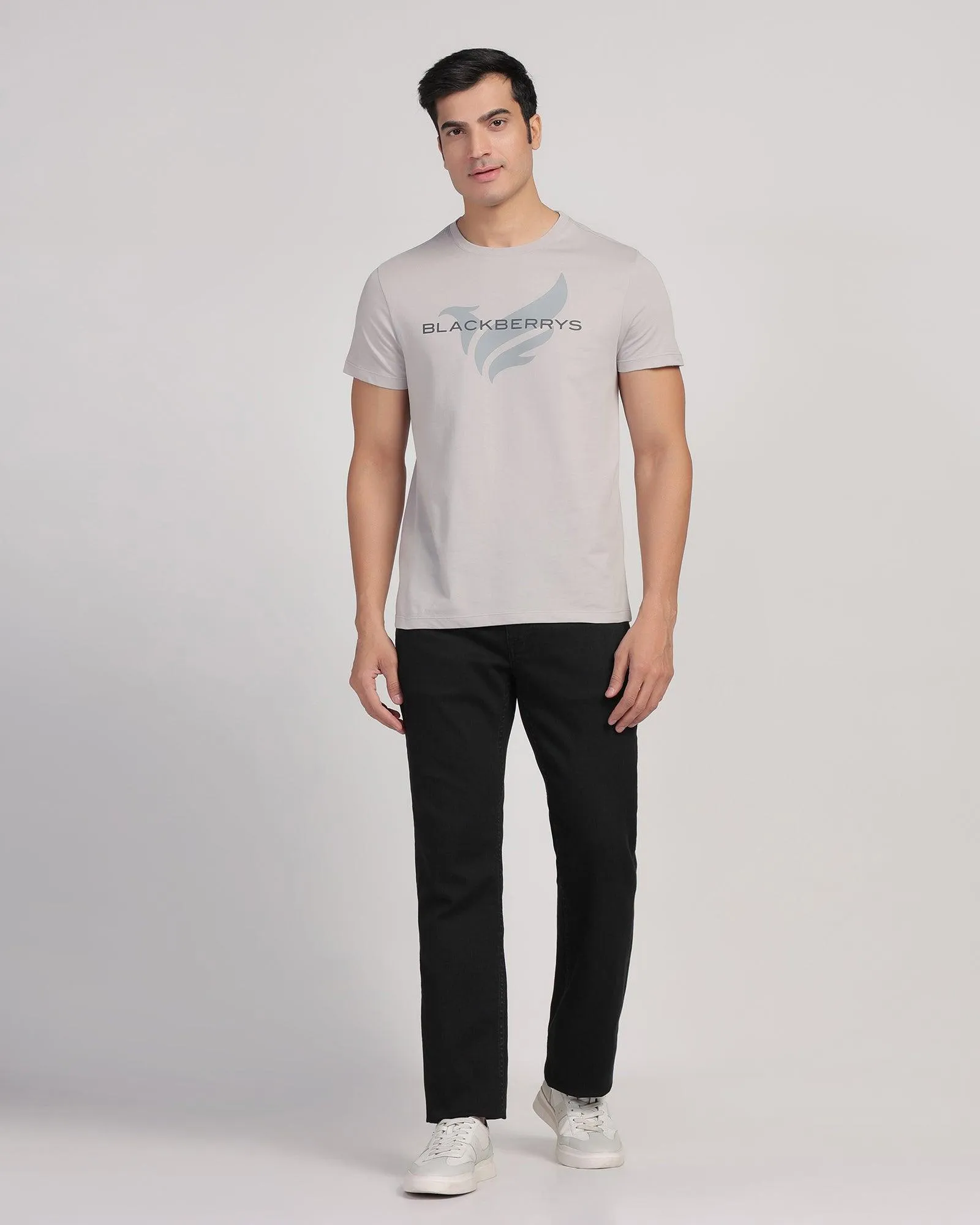 Crew Neck Light Grey Printed T-Shirt - Dote