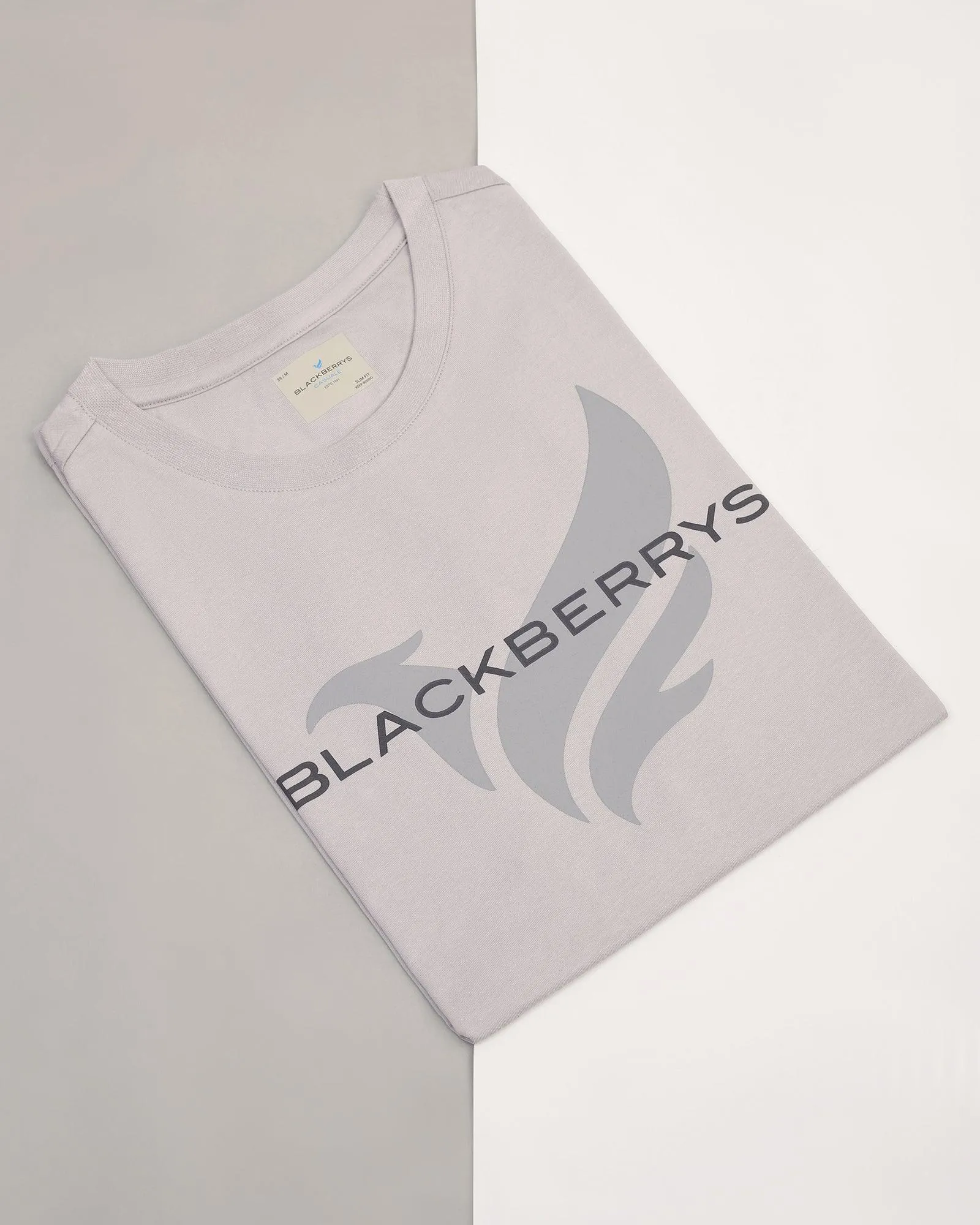 Crew Neck Light Grey Printed T-Shirt - Dote