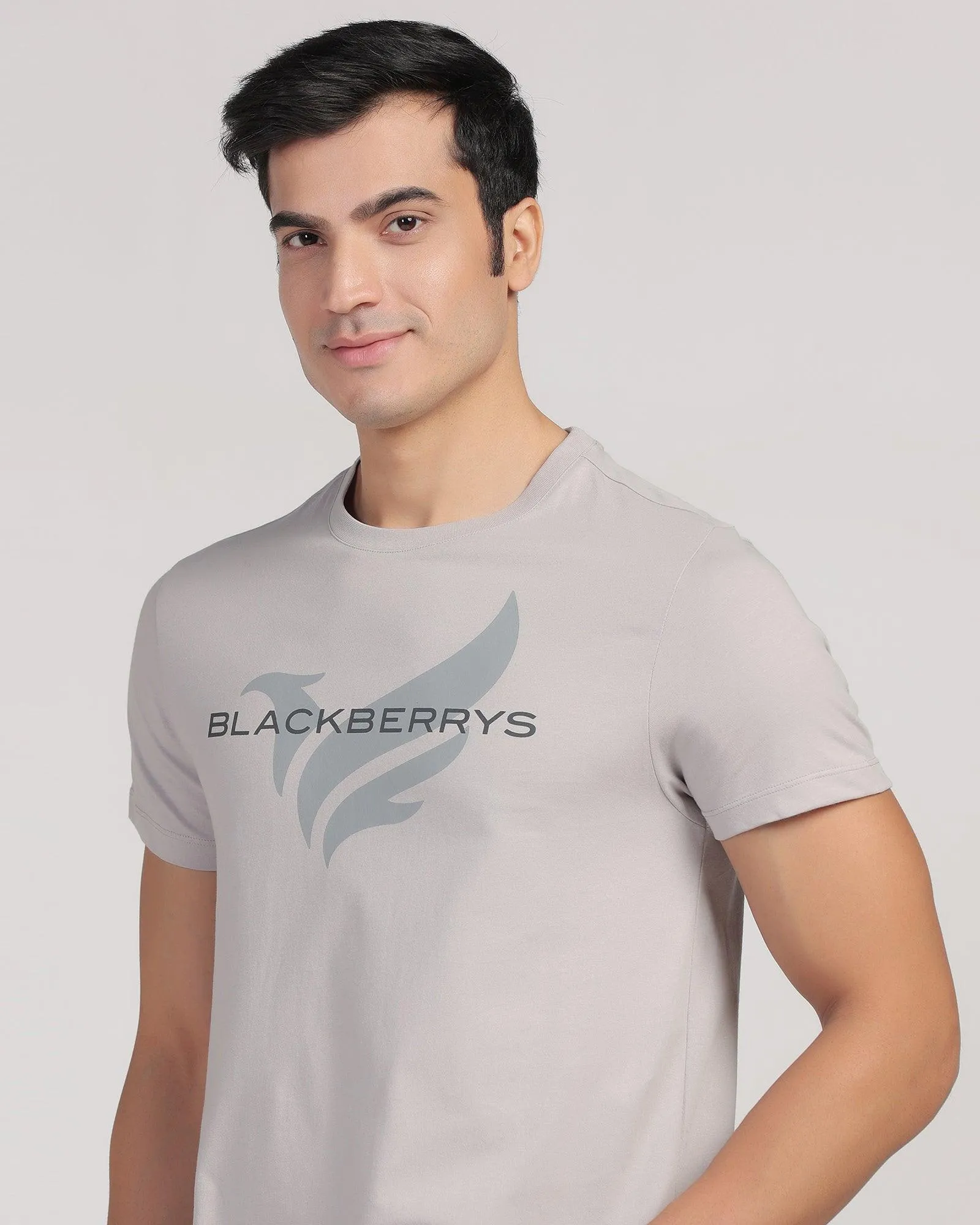 Crew Neck Light Grey Printed T-Shirt - Dote