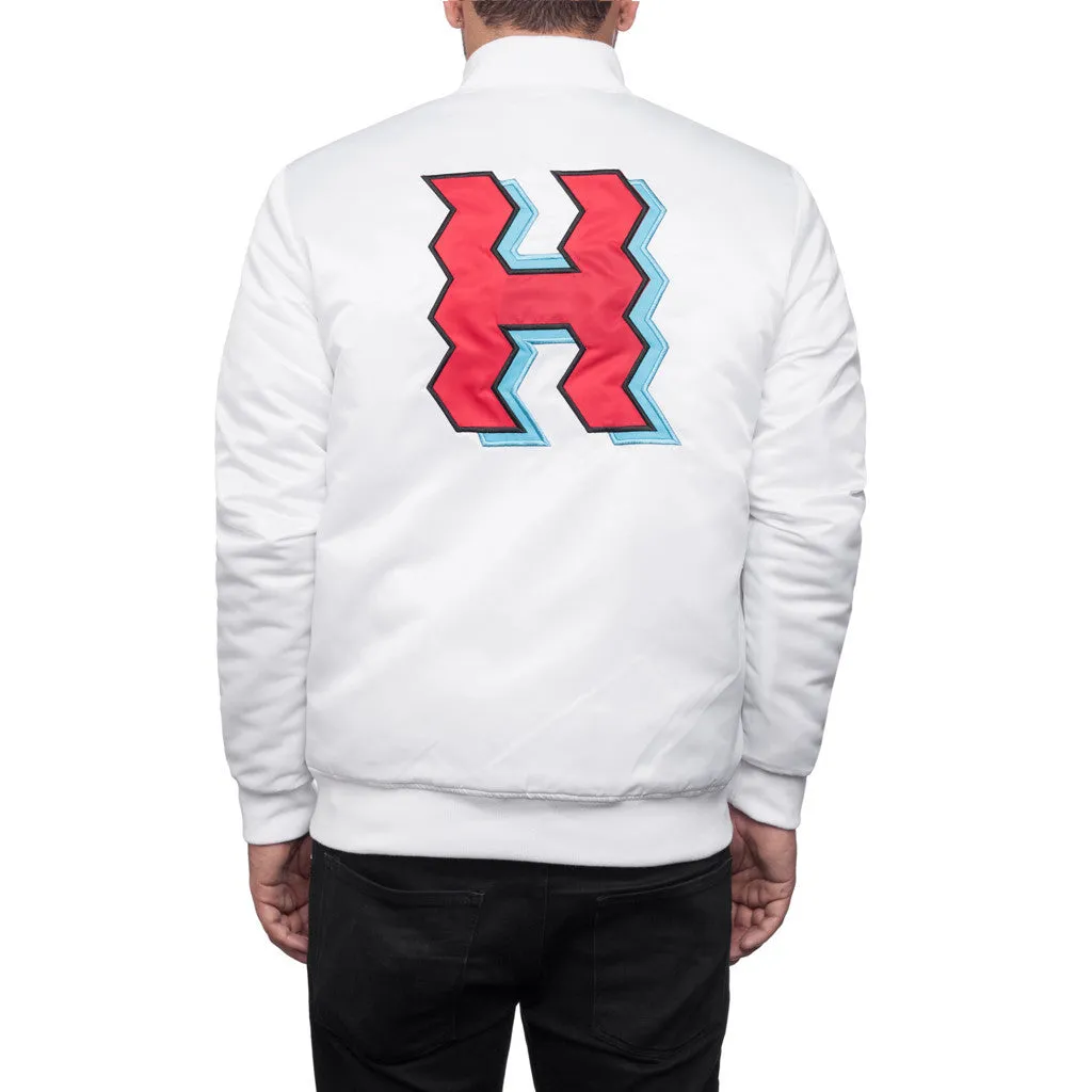 CROOKED H SATIN JACKET // WHITE