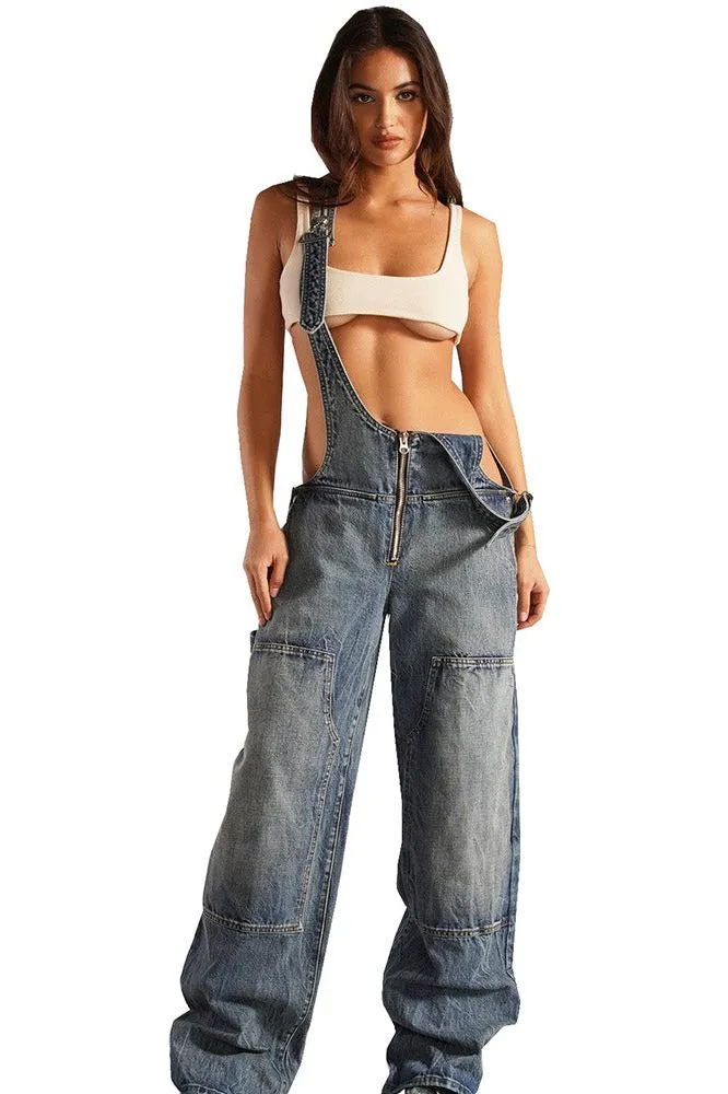 Denim multi-pocket jumpsuit